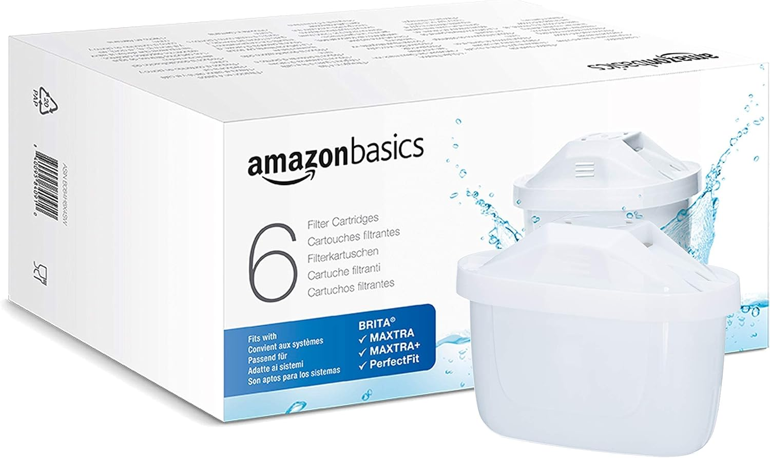 Amazon Basics ▫️ Cartuchos de filtro de água 6 peças, embalagem de 1, adequados e compatíveis com todos os jarros BRITA, incluindo os jarros PerfectFit e Amazon Basic
