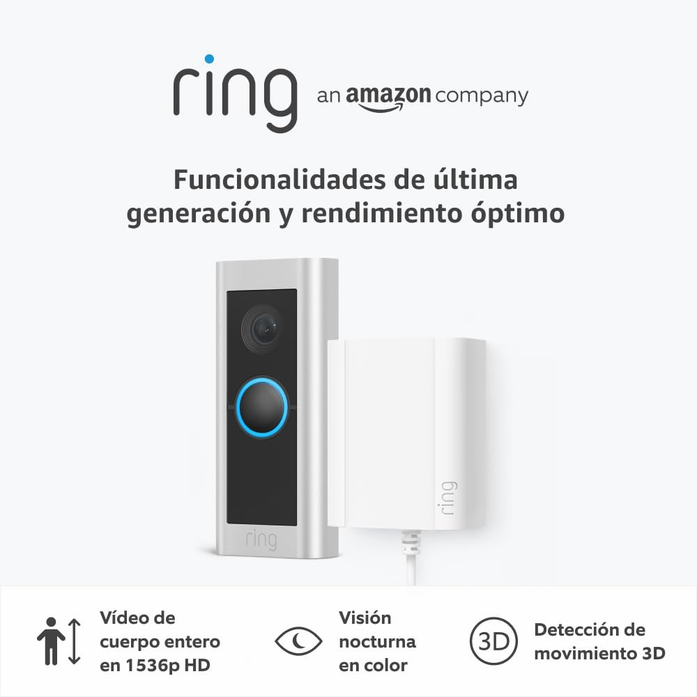 Ring ▫️ Video Doorbell Wired Pro (anteriormente Video Doorbell Pro 2) com plug-in : Campainha com vídeo HD 1536p de corpo inteiro, deteção de movimento 3D, vista panorâmica : 30 dias grátis Home