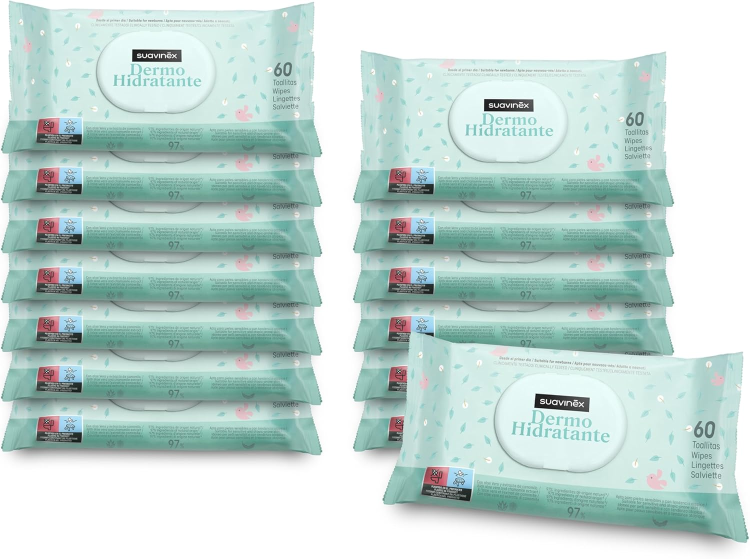 SUAVINEX ▫️ Pack 14 x 60 toalhetes para bebé (840 unidades), dermo-hidratante, adequado para pele atópica, adequado para recém-nascidos, adequado para mãos e rosto, 95% ingredientes de origem natural, 840 unidades