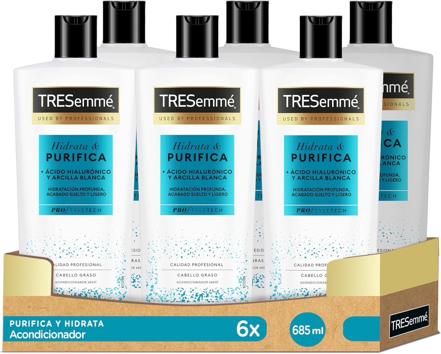 TRESemmé ▫️ Condicionador Hidratante e Purificante para cabelos oleosos com Ácido Hialurónico e Argila Branca, limpa e hidrata - Embalagem de 6 x 685ml