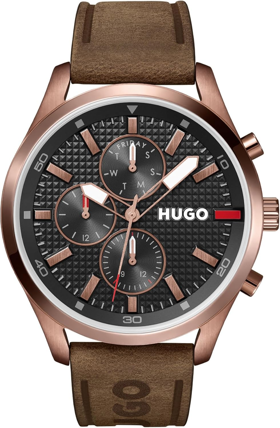HUGO ▫️ Relógio de Quartzo Multifunções Analógico para Homem Coleção Multifunções #Chase com bracelete em pele castanha - 1530162
