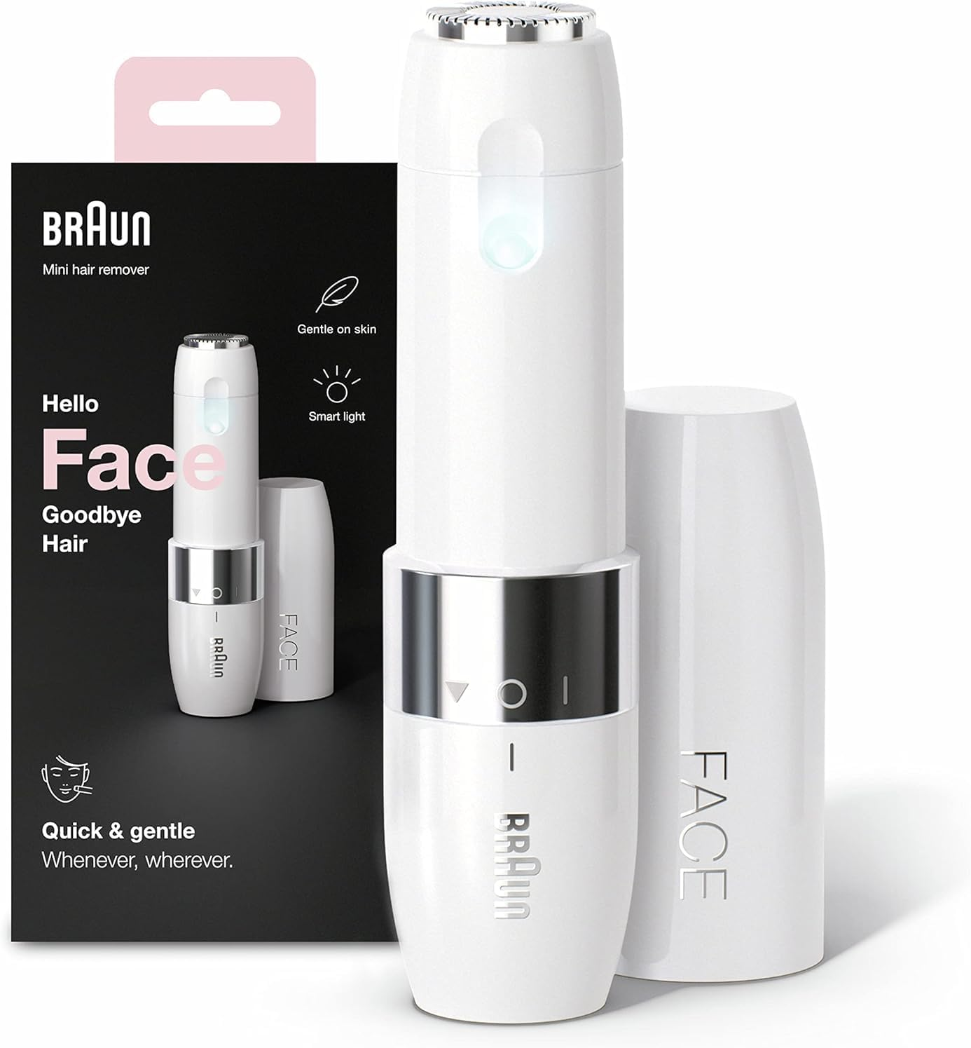 Braun ▫️ Mini depiladora facial FS1000 para mulheres, com luz inteligente incorporada, depiladora facial de precisão, lábio superior, queixo e bochechas, branca