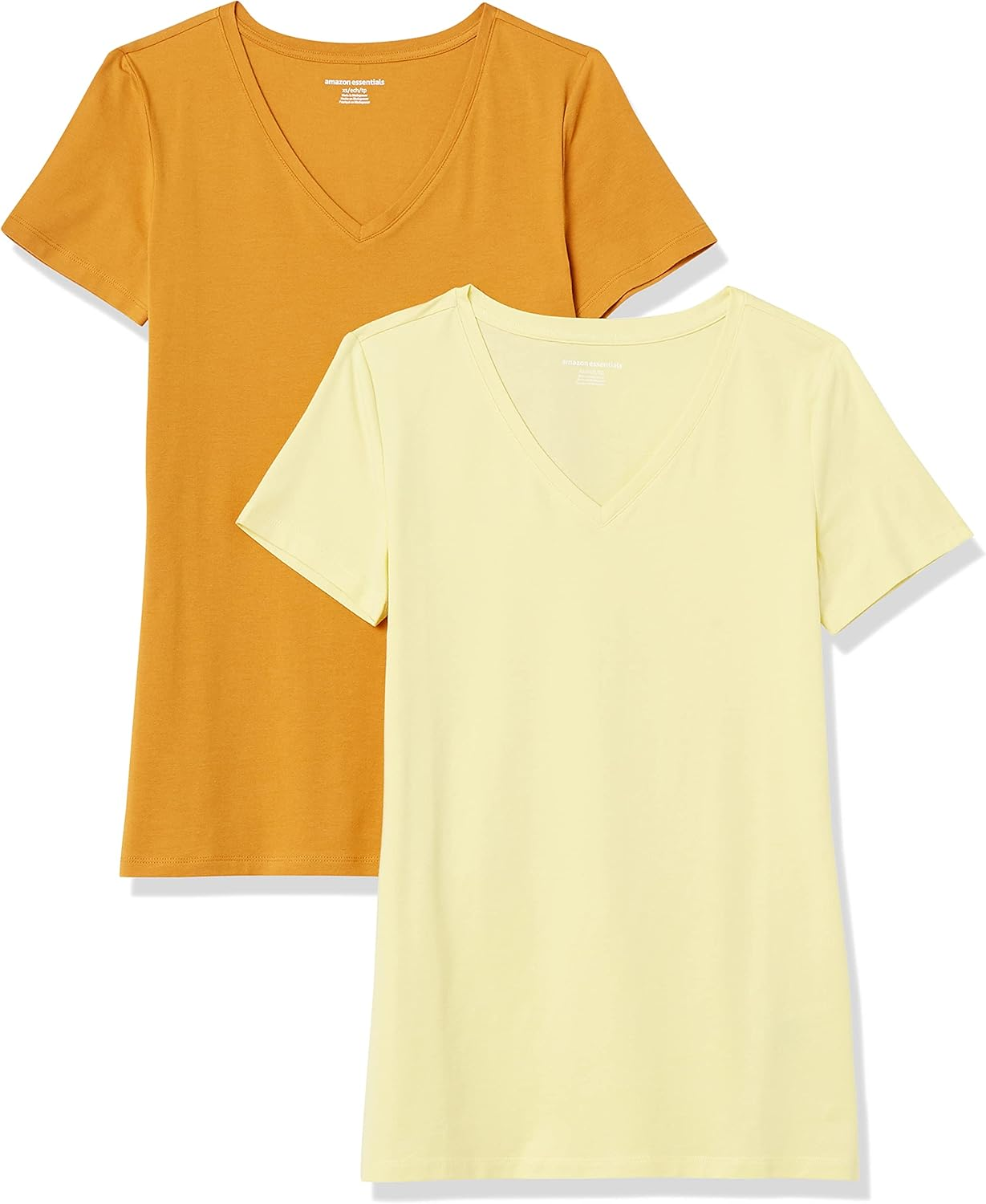 Amazon Essentials ▫️ T-Shirt de manga curta de ajuste normal para mulher (opções de decote redondo e em V), embalagens múltiplas