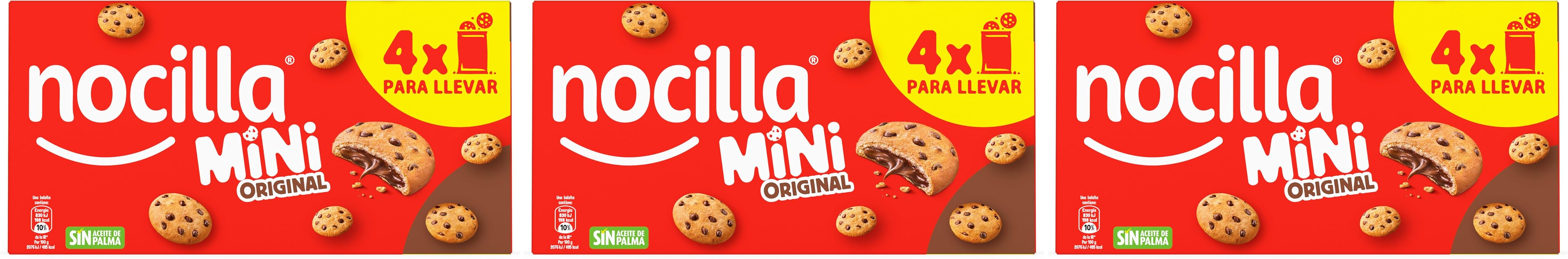 Nocilla ▫️ Mini Cookies, Original, Mini Cookies com pepitas de chocolate, recheadas com Original, sem óleo de palma - 4 embalagens de 5 unidades - 160g ()
