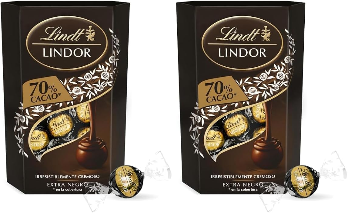 Lindt ▫️ chocolates LINDOR CORNET chocolate preto 70% cacau, chocolates deliciosos com interior de chocolate cremoso, 200 g, aprox. 16 chocolates