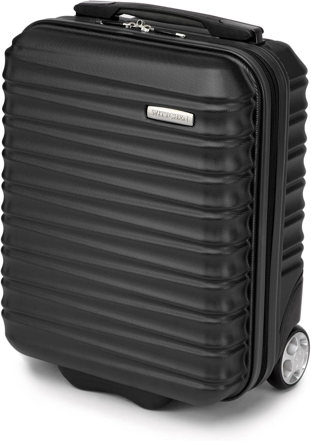 WITTCHEN ▫️ Mala de viagem pequena Bagagem de cabina Bagagem de mão Mala de rodas rígida em ABS com 2 rodas Pega telescópica normal Linha de ranhuras Mala pequena Preto Ryanair/Vueling/Iberia/easyJet