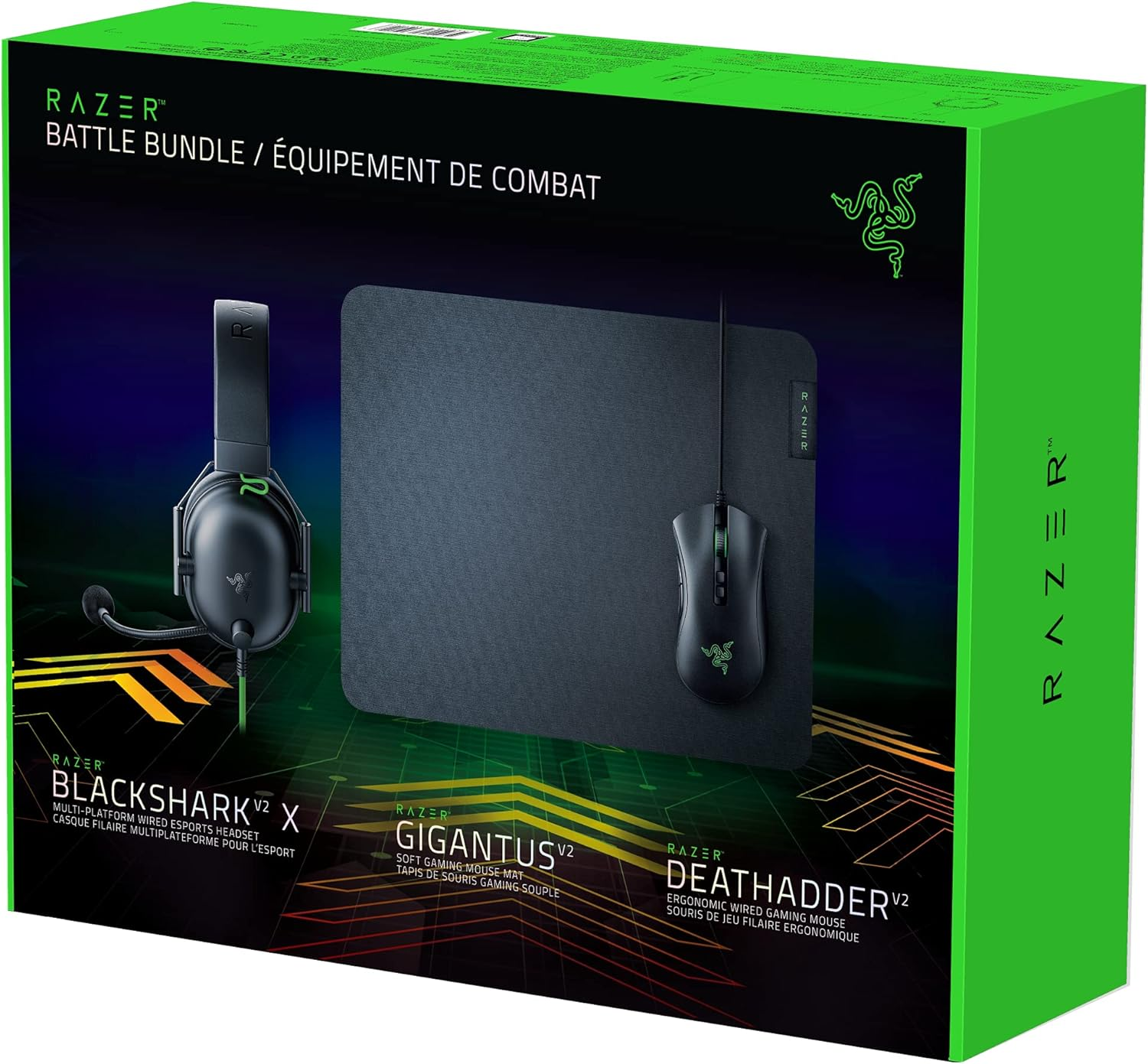 Razer ▫️ Battle Pack - DeathAdder V2 -BlackShark V2 X- Gigantus V2 M - Preto