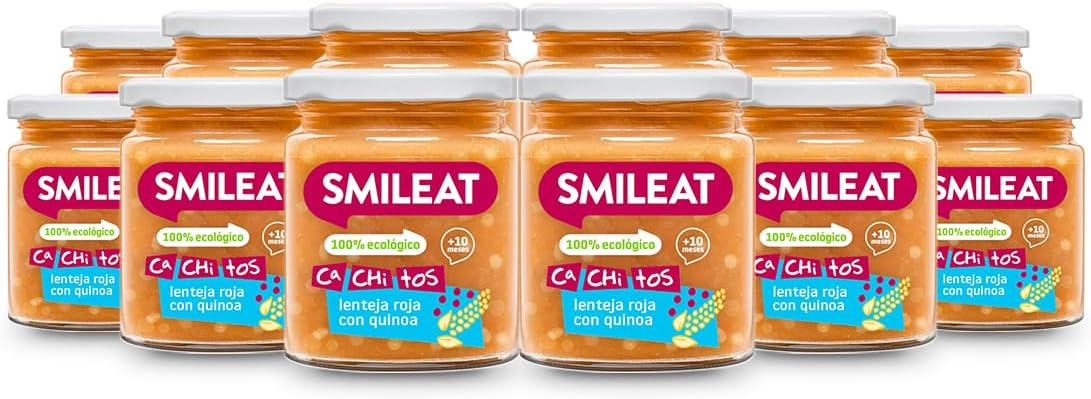 Smileat ▫️ Embalagem de 12 Ca-Chi-Tos de Lentilhas Vermelhas com Quinoa - Biológico, Sem Açúcar Adicionado, Sem Sal, Sem Glúten, Sem Leite, Sem Ovos - Ideal para crianças a partir dos 10 meses - 230g
