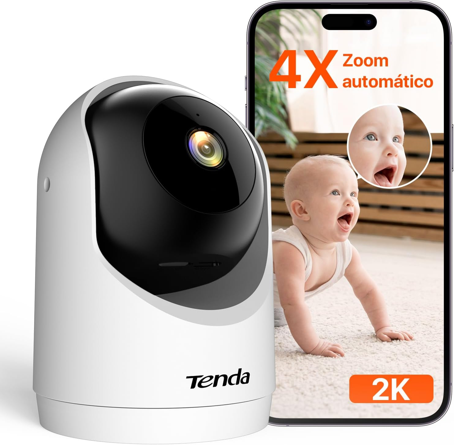 Tenda ▫️ Câmara de vigilância WiFi interior 2K, WiFi 6 360° para bebés/animais de estimação, 3MP AI Human Detection, Motion Tracking, Night Vision, Audio, sem necessidade de subscrição