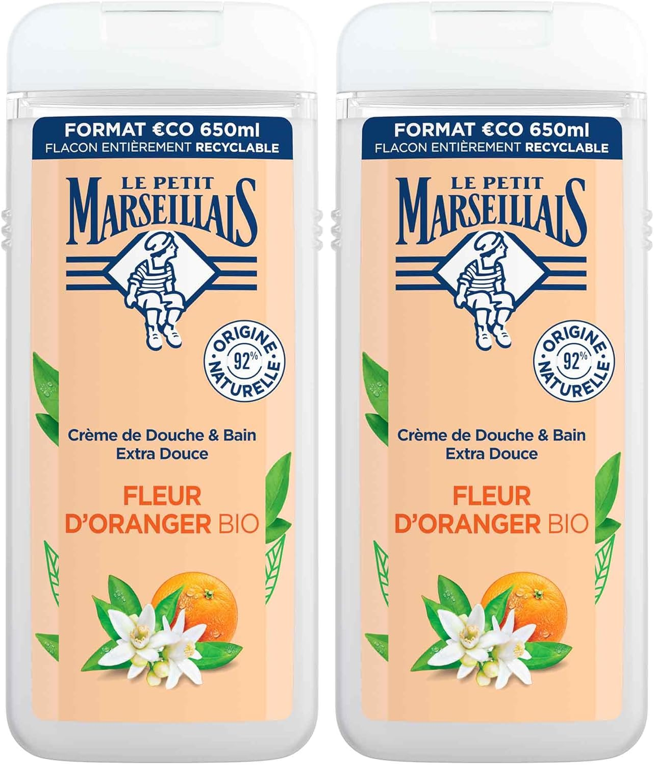 Le Petit Marseillais ▫️ Gel de Duche Corporal Extra Suave, Flor de Laranjeira Biológica, Hidratante e Nutritivo para peles sensíveis, com ingredientes naturais e embalagem reciclável e recarregável.