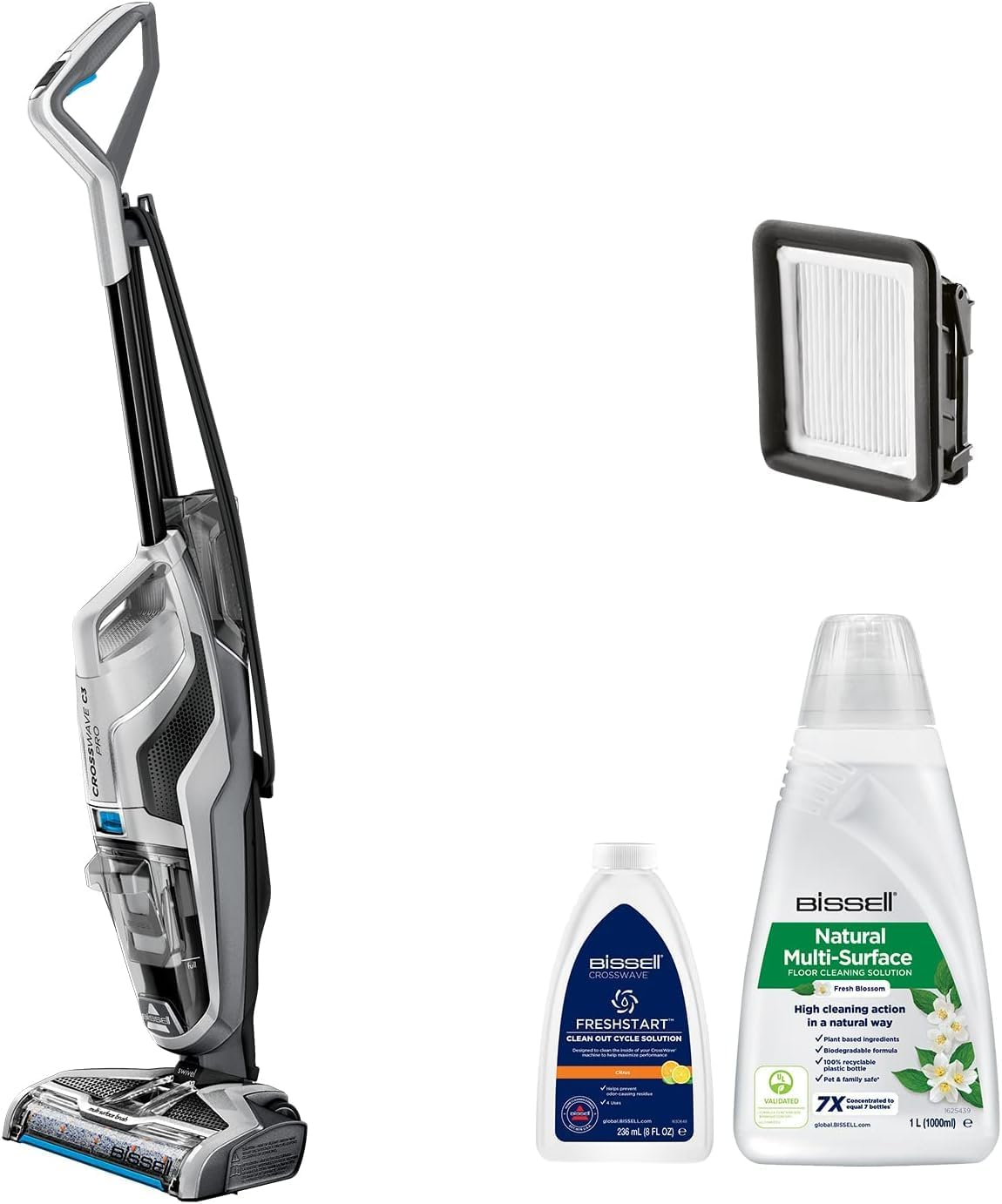 Bissell ▫️ CrossWave C3 Pro, aspirador de mão com fio, aspiração, esfregona e secagem, extração potente de sujidade húmida e seca, aspirador vertical 3 em 1, limpeza de várias superfícies, 3555N