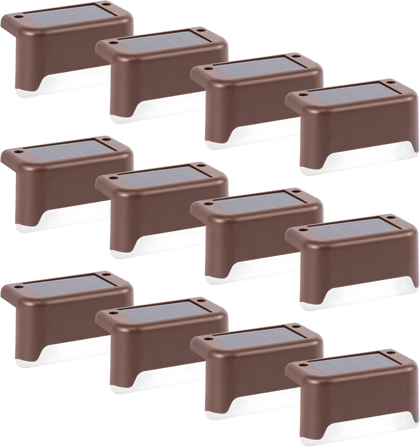 GIGALUMI ▫️ 12 unidades de luzes solares para exterior, luzes para escadas, à prova de água, iluminação LED para escadas exteriores, degraus, vedações, pátios, decks, castanho, branco frio