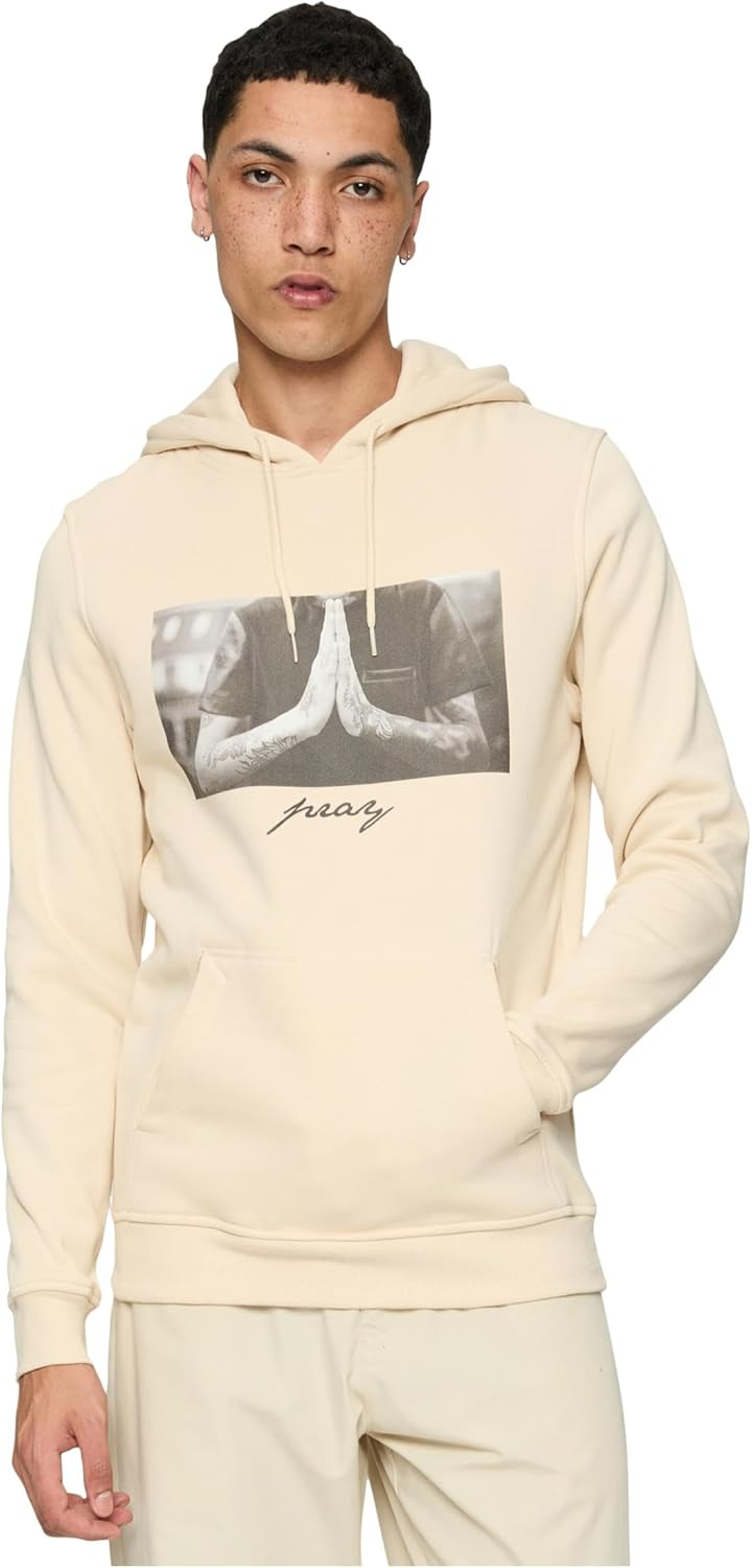 Mister Tee ▫️ Camisola com capuz manga comprida, homem, com estampado à frente, boné com cordão, bolso à frente, moda urbana, várias cores, tamanhos XS - 5XL