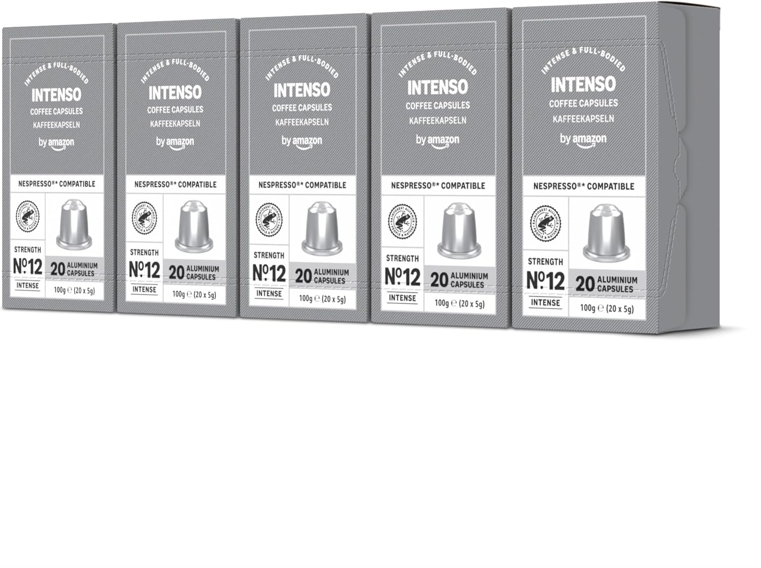 by Amazon ▫️ Cápsulas de café Intense, torrado escuro, compatível com Nespresso, 100 cápsulas, 5 embalagens de 20, Rainforest Alliance Certified