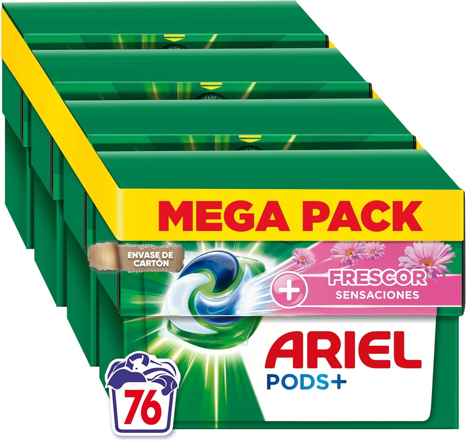 Ariel ▫️ PODS Detergente Líquido para Roupa Tudo em 1 Cápsulas/Pellets, 76 Lavagens (4x19), Sabão de Limpeza Profunda, Mais Sensações de Frescura,