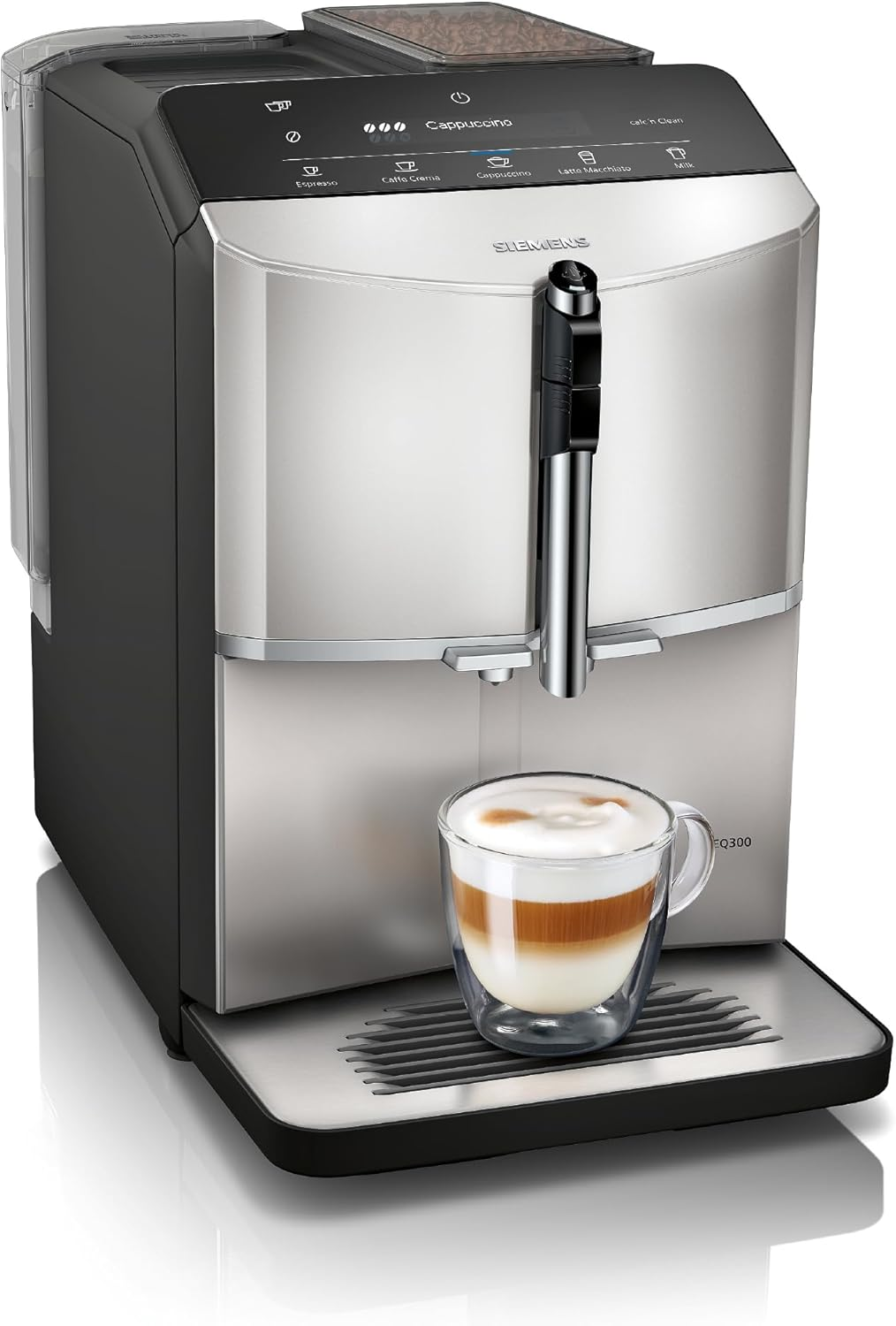 SIEMENS ▫️ Cafeteira superautomática, EQ300, ceramDrive, milkPerfect, função oneTouch, aço, TF303E07