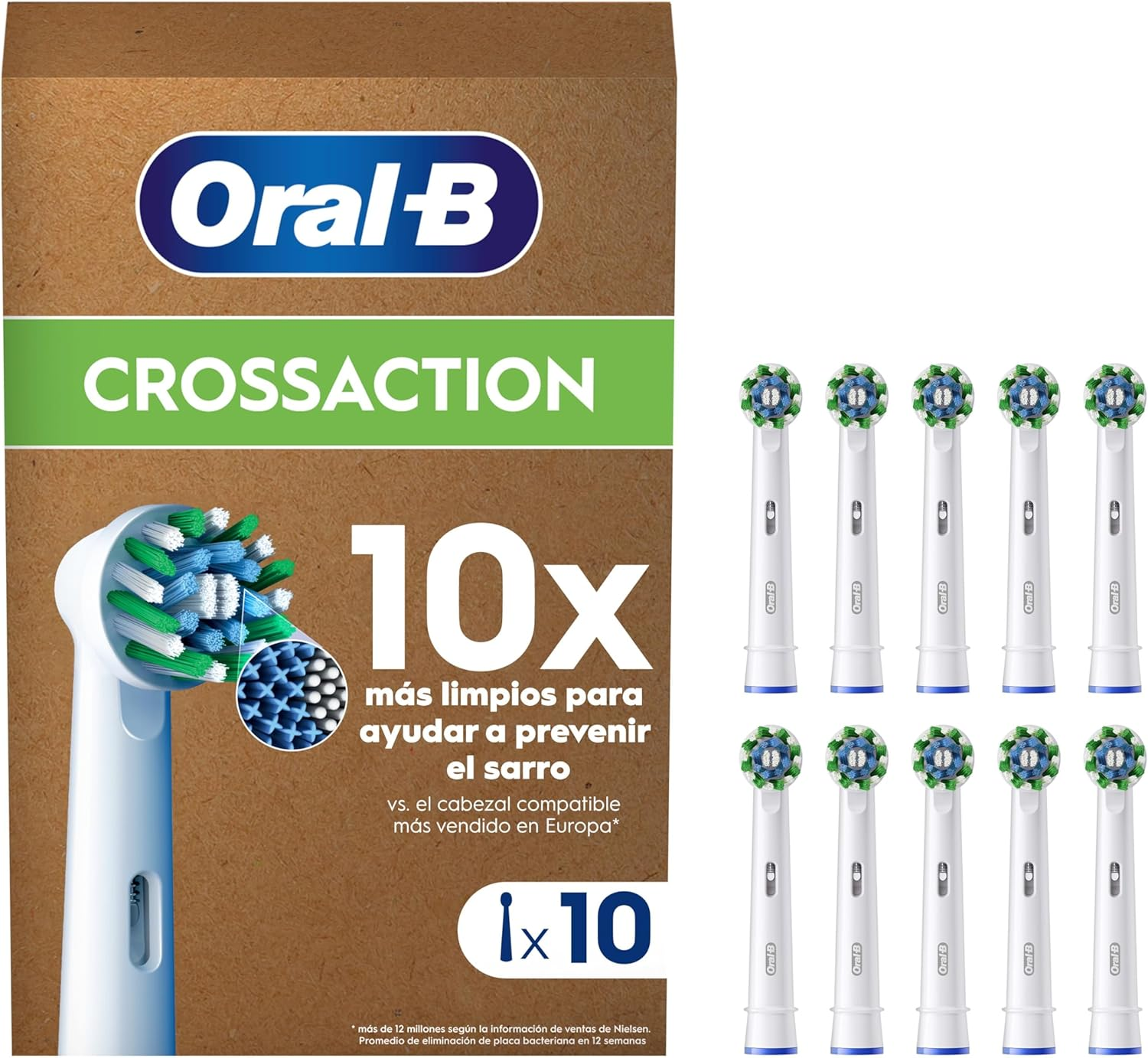 Oral-B ▫️ Pro CrossAction ORIGINAL Cabeças de substituição para escova de dentes eléctrica Pro, embalagem de 10 recargas com indicador de utilização, branco (tamanho de caixa de correio)