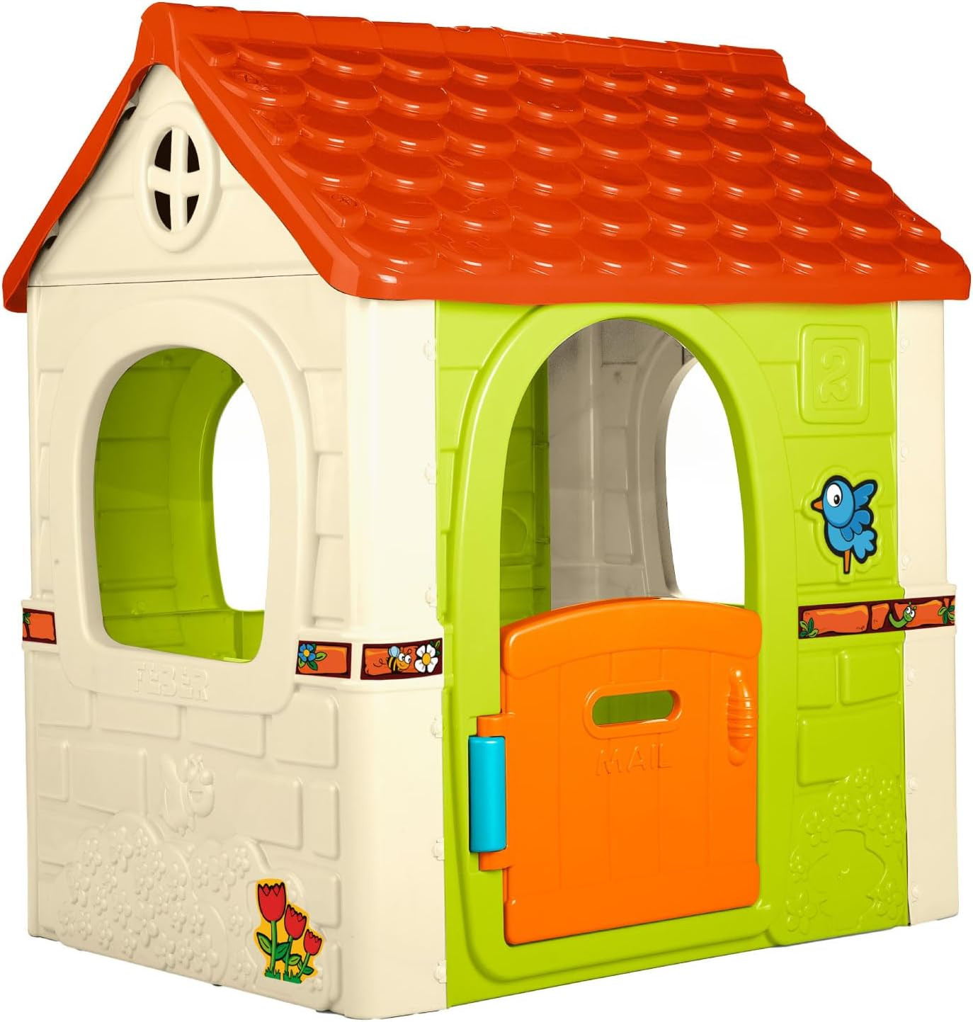 FEBER ▫️ Casa de brincar infantil Fantasy House, com porta rebatível, para brincar ao ar livre ou em casa, resistente e fácil de montar, para crianças dos 2 aos 6 anos, Famosa (FEH17000), Versão atual