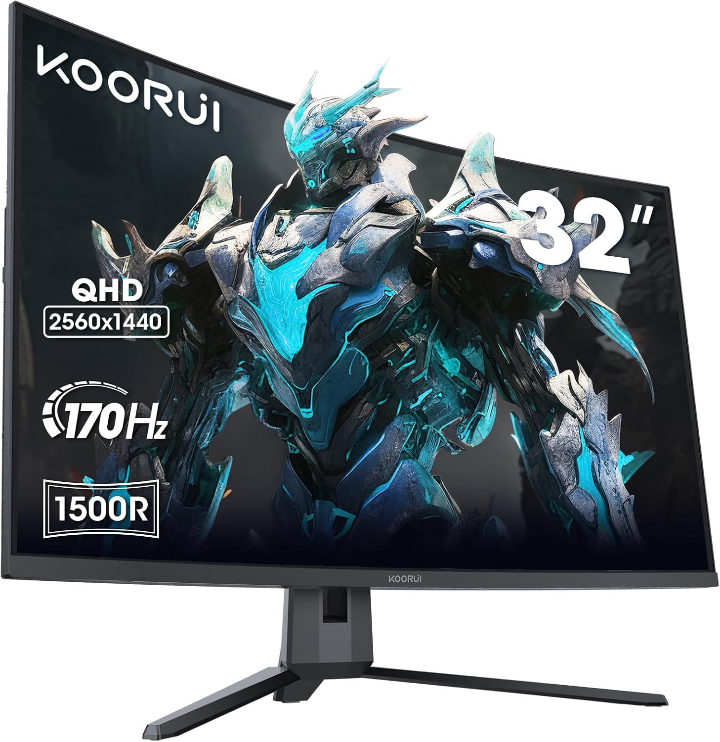 KOORUI ▫️ Monitor para jogos ultra-largo curvo de 31,5", QHD 2560x1440, 170HZ, 1500R, 1ms, VA 3000:1, DCI-P3 90%, Adaptive Sync, 2xHDMI 2.0, DP 1.2, VESA 75x75mm, proteção ocular, HDR10