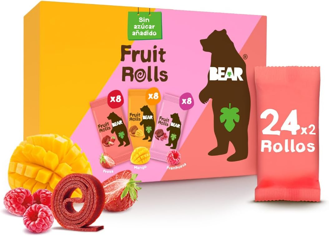 BEAR ▫️ Fruit Roll-up Variety Pack | Ingredientes 100% naturais | Sem adição de açúcar | Snacks saudáveis | 24 pacotes de 20g | 480g