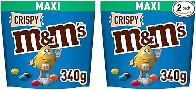 Mars ▫️ M&M's Crispy Snack em bolinhas crocantes de chocolate com arroz tufado, presente de chocolate (340g) (Embalagem de 2)