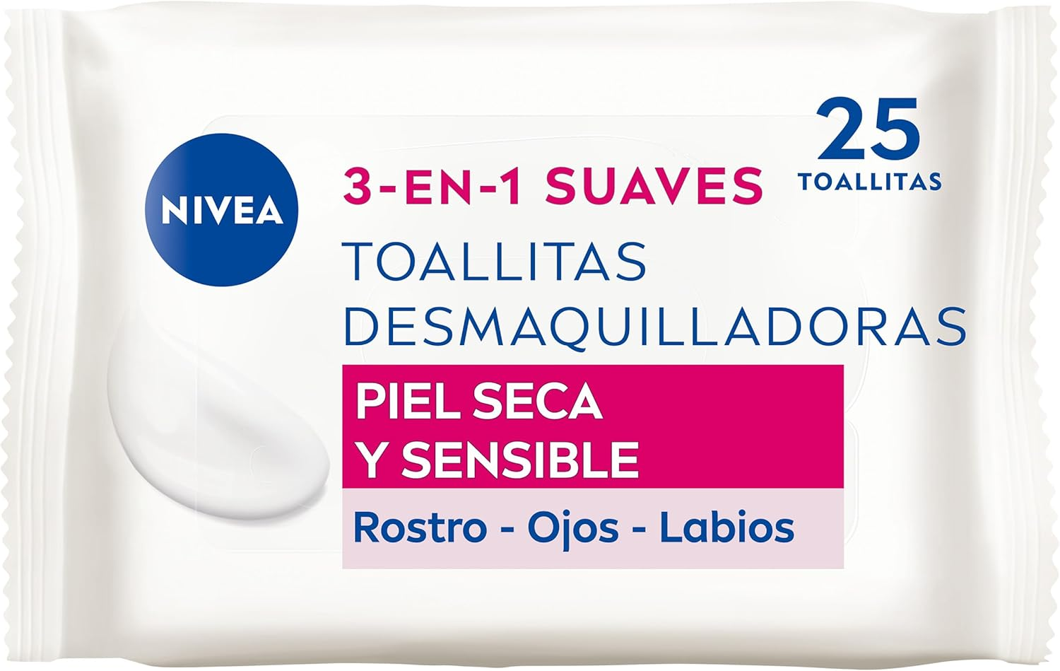 NIVEA ▫️ Toalhetes desmaquilhantes suaves 3 em 1 - Toalhetes húmidos - Limpa suave e eficazmente - Remove maquilhagem à prova de água - Para rosto, olhos e lábios - Pele seca e sensível - 25 unid.