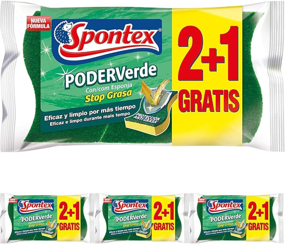 Spontex ▫️ esfregões de fibra com esponja, 3 esfregões (embalagem de 4)