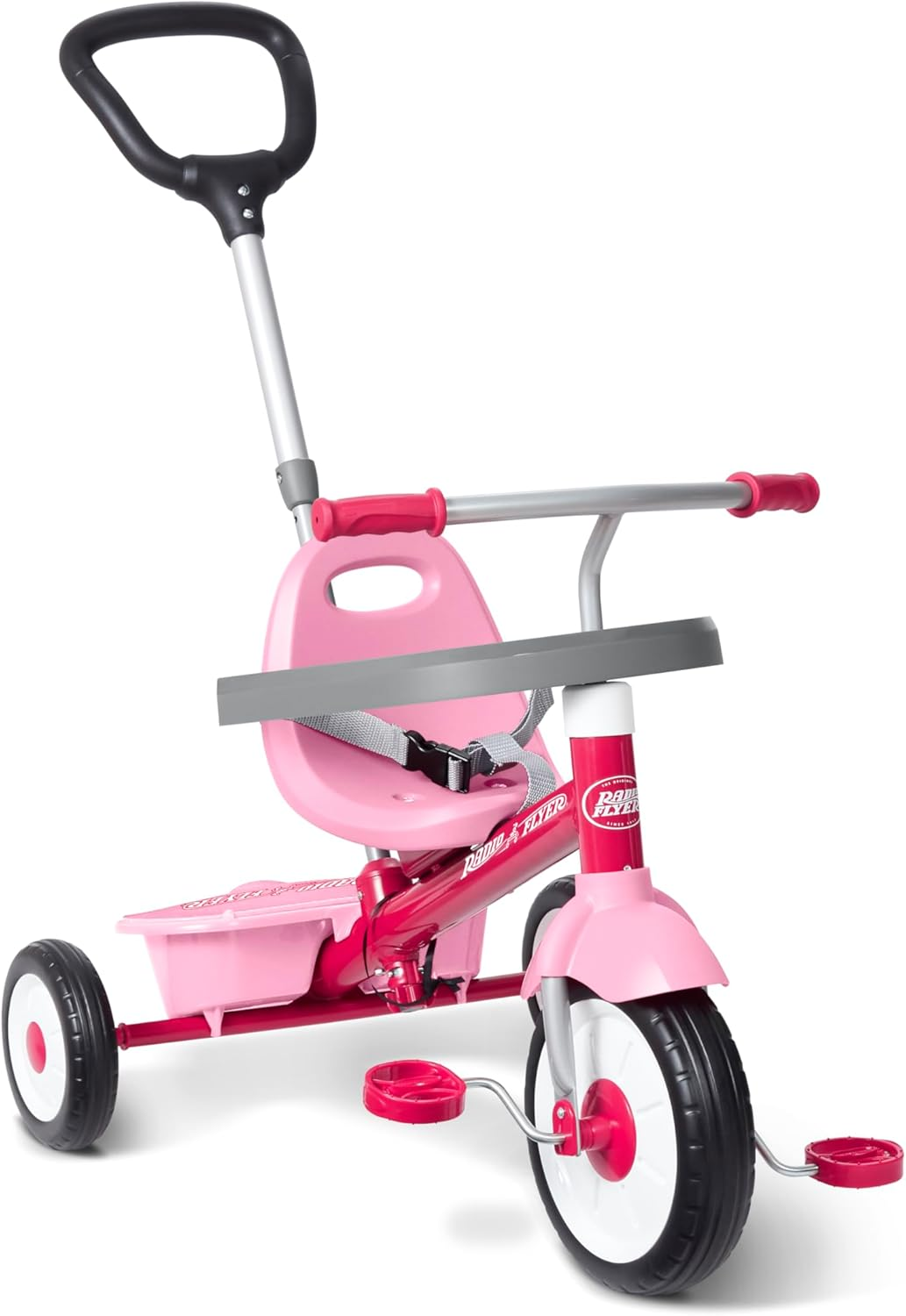Radio Flyer ▫️ Triciclo 3 em 1 Stroll 'N Trike, Triciclo cor-de-rosa para crianças dos 1,5 aos 5 anos de idade