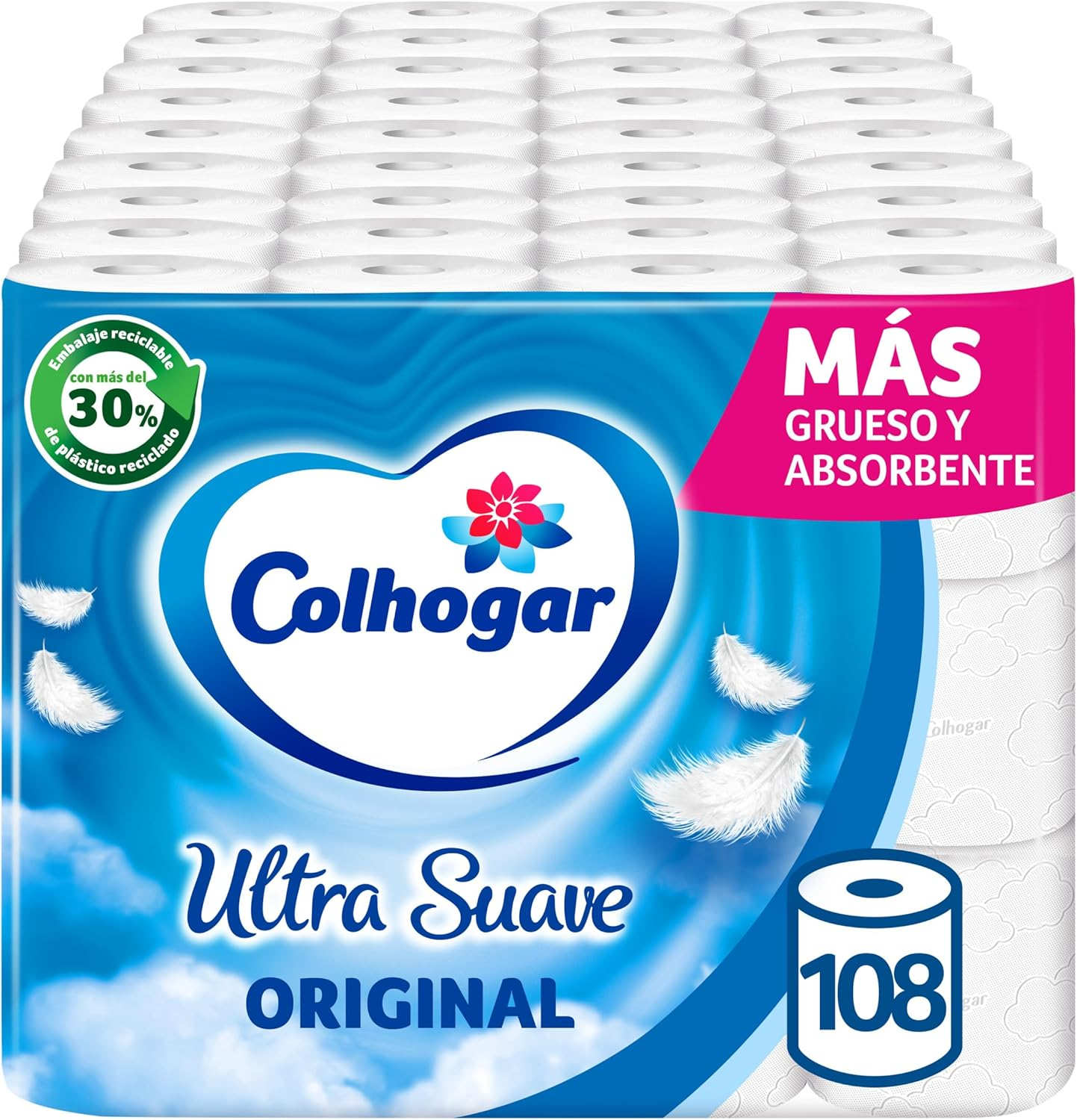 Colhogar ▫️ Ultra Soft Original x108 - Tecido higiénico branco de 2 camadas - 9 embalagens de 12 rolos, sem perfume