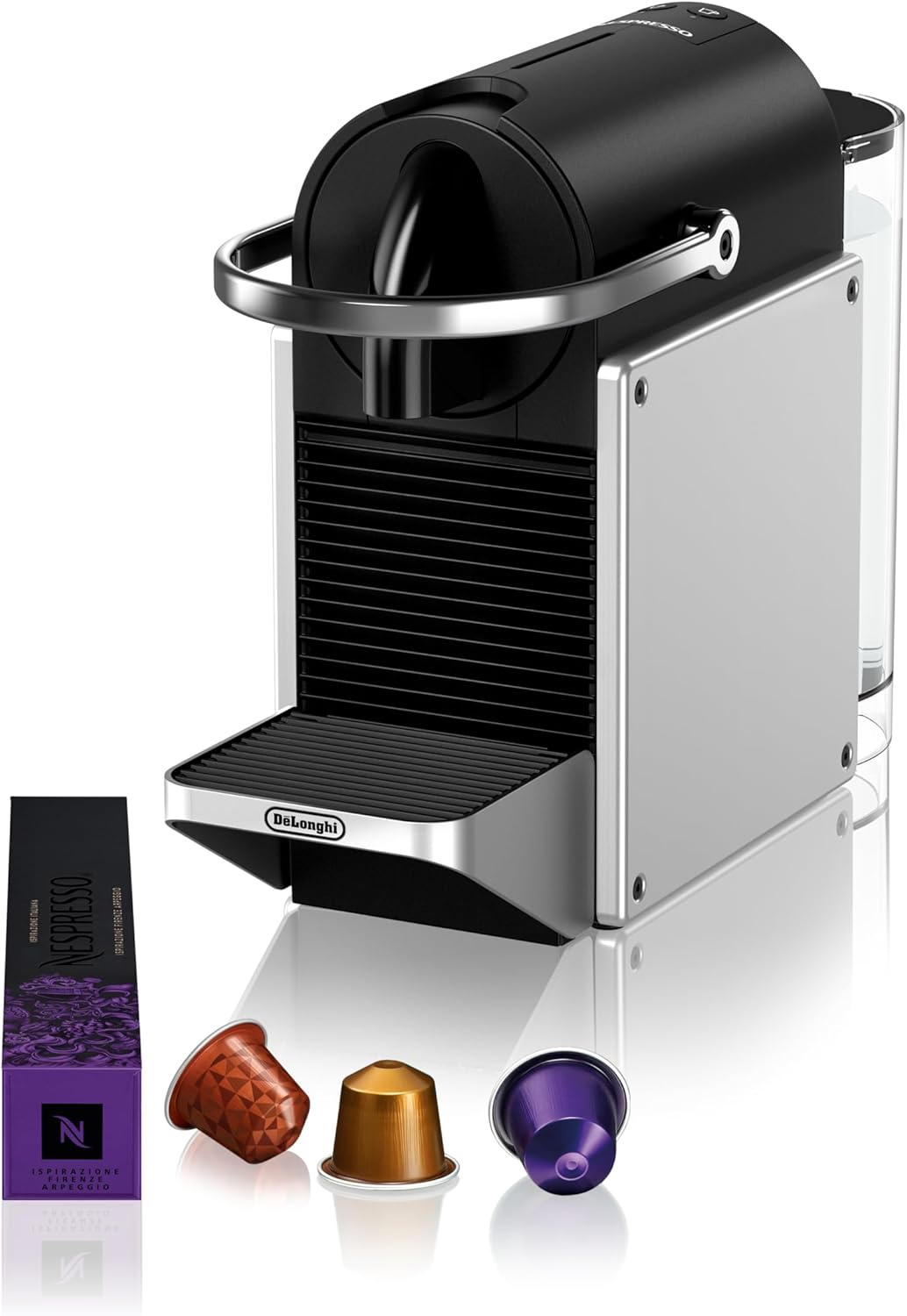Nespresso ▫️ De'Longhi Pixie EN127.S, Máquina de café de cápsulas, Café expresso e café Lungo, Modo ECO, Design compacto, Sistema de pressão de 19 bar, Pacote de boas-vindas incluído, 1260W, Prata