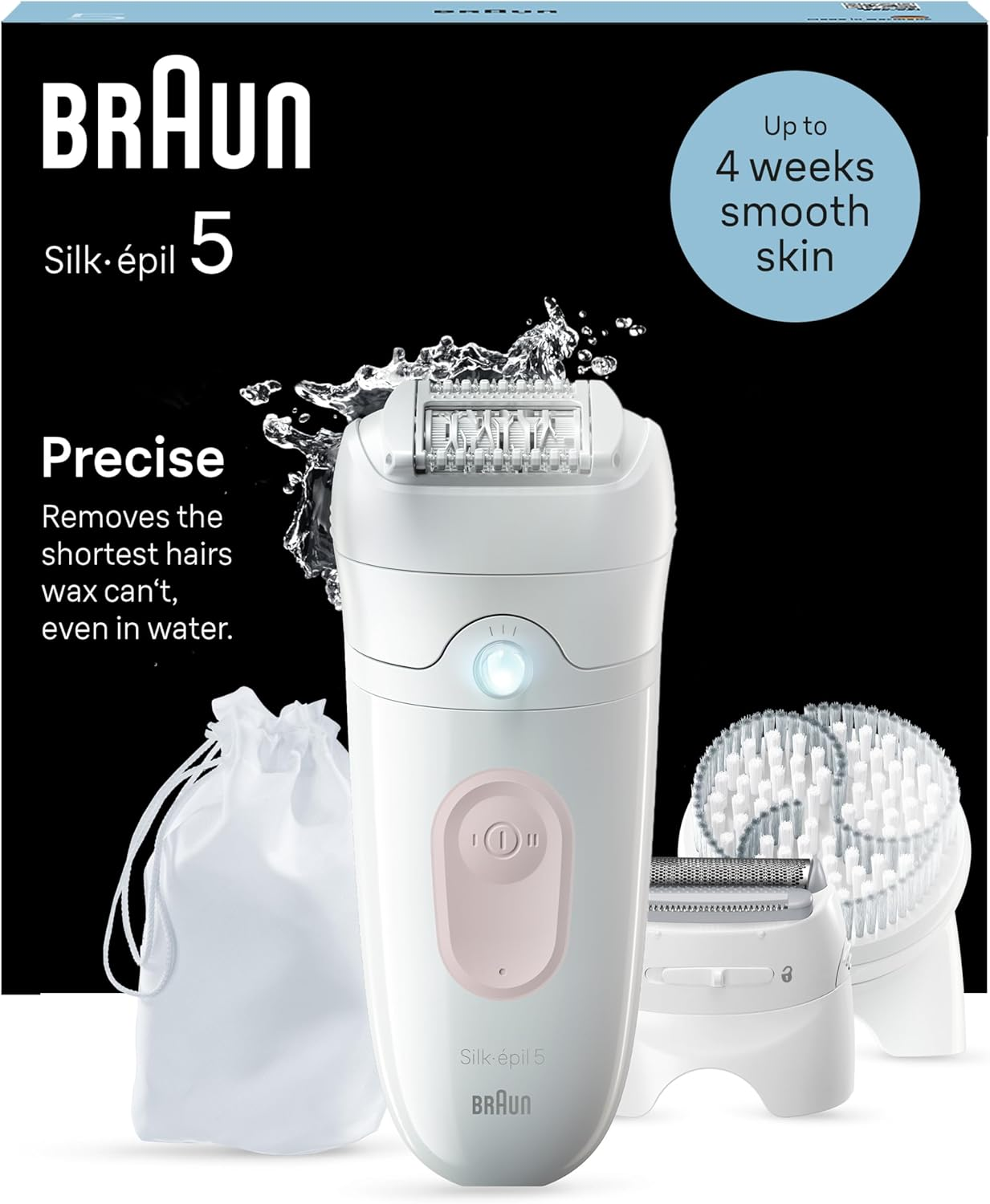 Braun ▫️ Silk-épil 5 depiladora eléctrica para mulher, depiladora corporal com cabeça de corte e escova de esfoliação, utilização a húmido e a seco, depila, barbeia e esfolia, 5-060, Branco/Flamenco