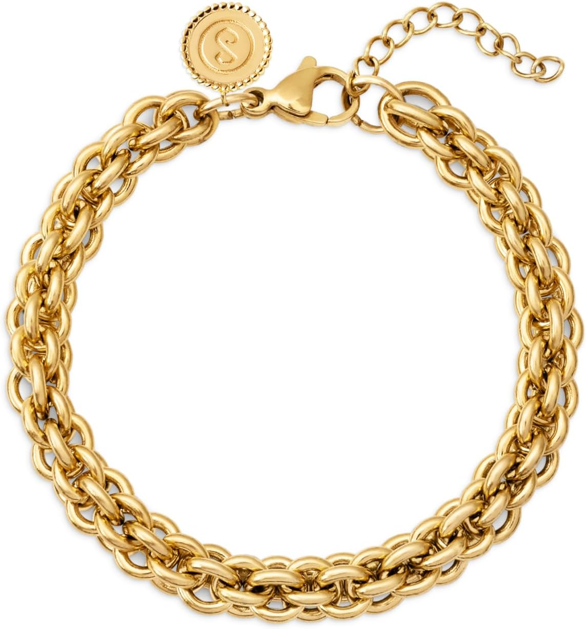 SINGULARU ▫️ Pulseira de Corda Grande - Pulseira de Aço ou Pulseira de Aço com Acabamento Banhado a Ouro 18Kt - Maxi Pulseira com Corrente de Elos - Comprimento da Pulseira 20 cm - Joalharia de senhora - Vários Acabamentos
