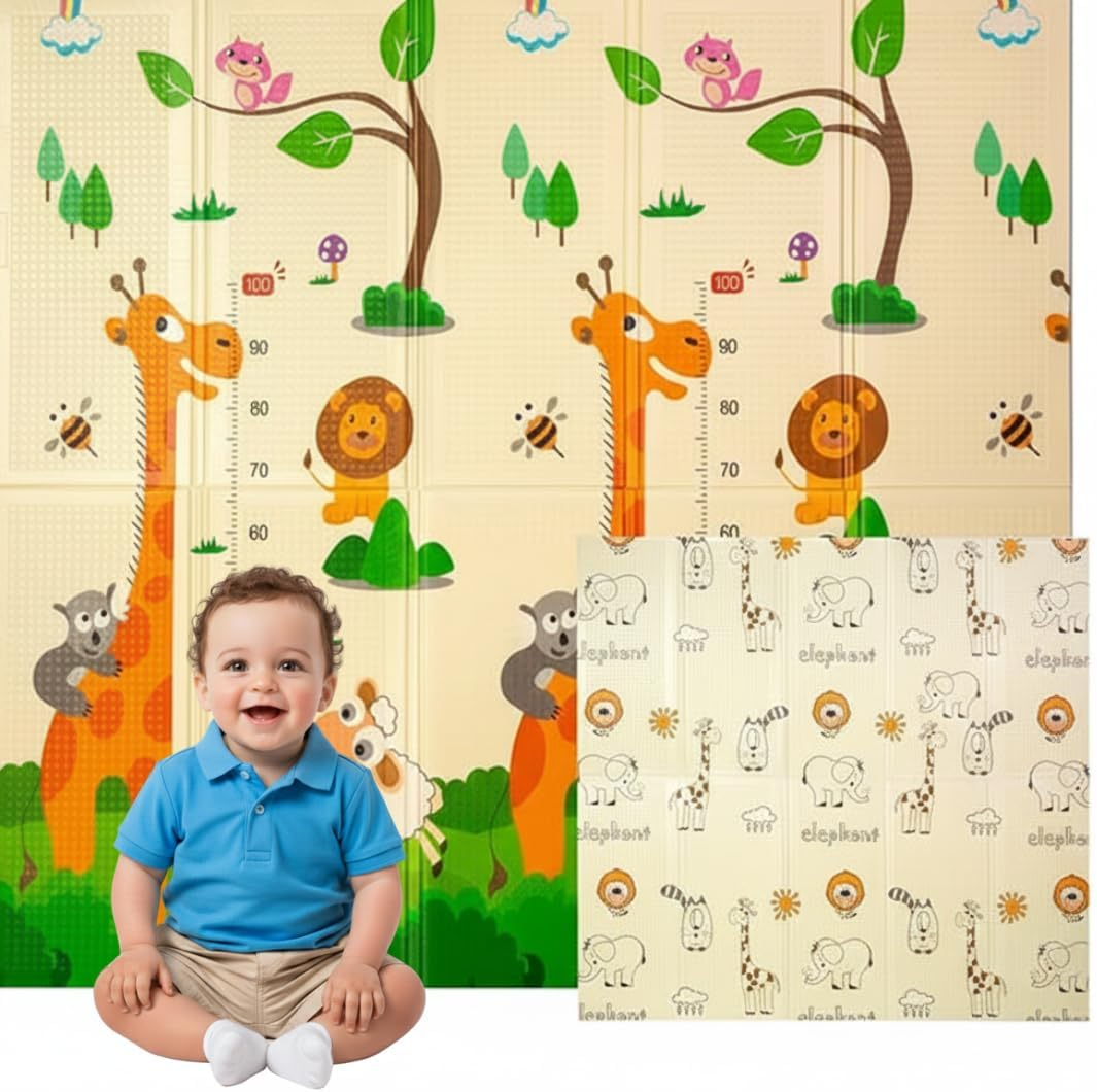 Edibaby ▫️ Tapete de bebé almofadado dobrável, Design infantil, Tapete de brincar de chão reversível, Reversível, XPE, Tapete de brincar para bebé (Jungle | 200x180 | 1 cm)