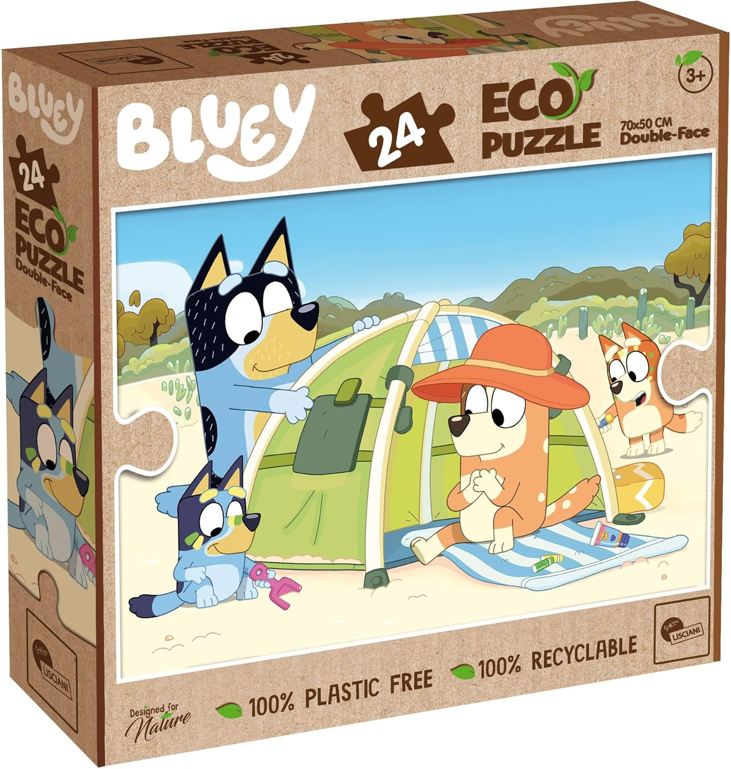 Liscianigiochi ▫️ Lisciani - BLUEY - Eco Puzzle - 24 Peças - Para crianças a partir dos 3 anos - 50x70cm - Puzzle Bluey com dupla face para colorir - Puzzle 100% reciclável, sem plástico - Certificado FSC