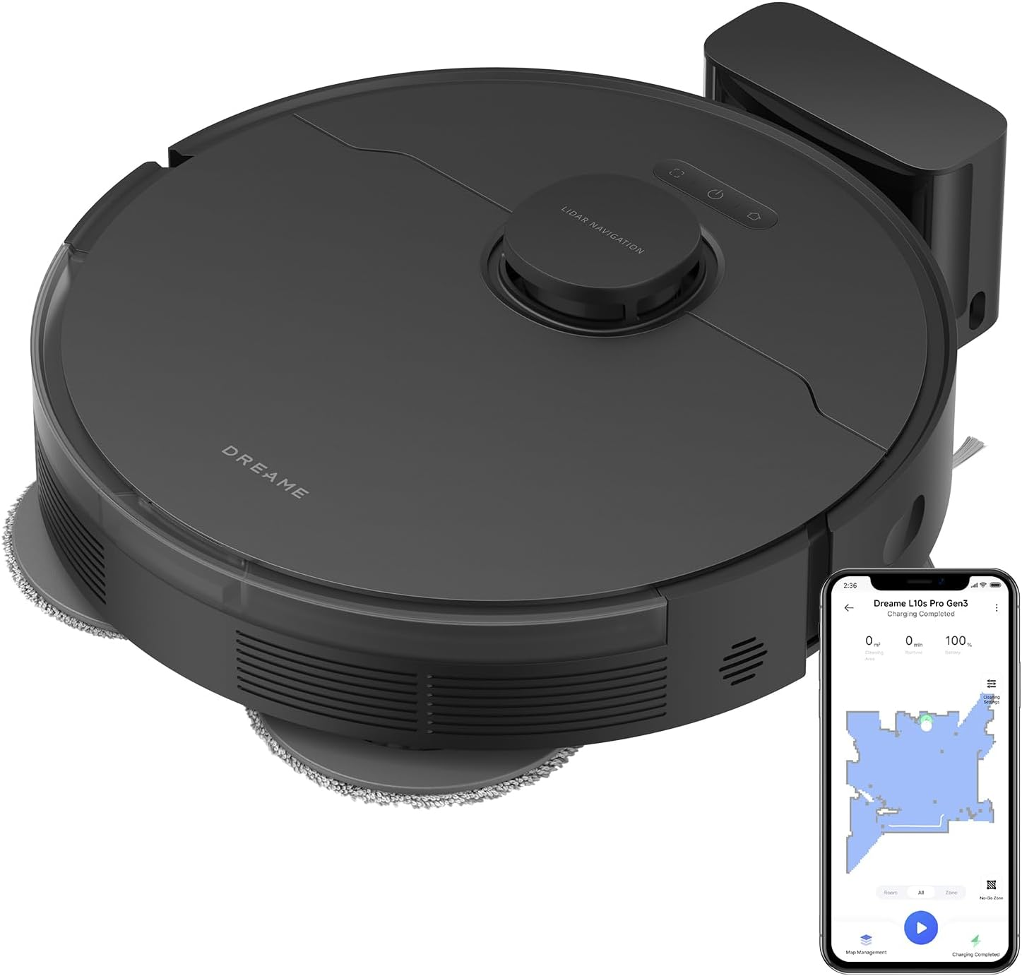 DREAME ▫️ L10s Pro Gen 3 Aspirador Robot Inteligente e Esfregona, Sucção Vormax de 13.000 Pa, Sistema de Esfregona DuoScrub, Esfregona de Elevação Automática de 7 mm, Alcança o Inacessível, 5200 mAh, Preto