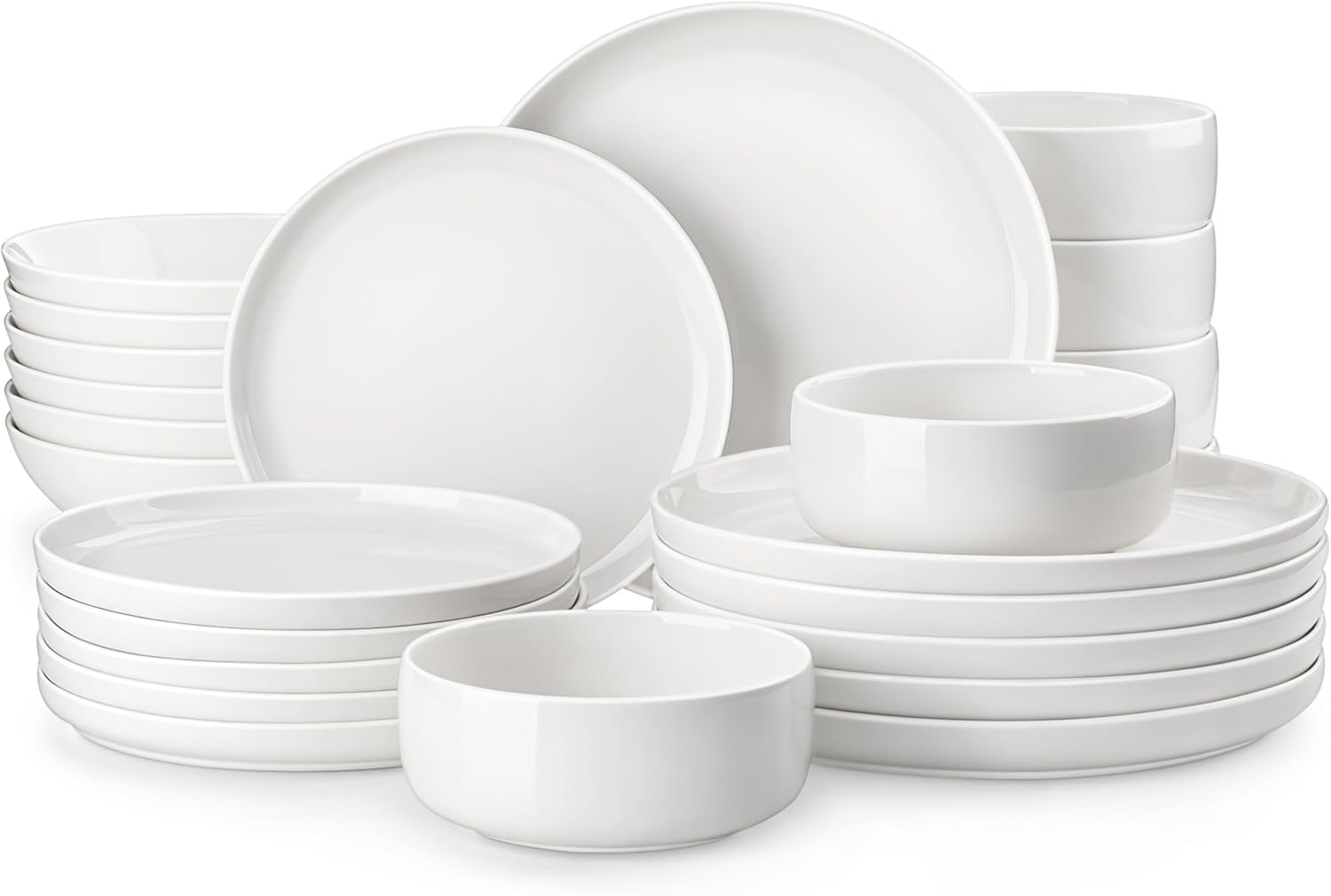 MALACASA ▫️ Louça de jantar completa em porcelana moderna, 24 peças para 6 pessoas com 6 pratos de jantar, 6 pratos de sobremesa, 6 taças e 6 pratos fundos, Série LUNA