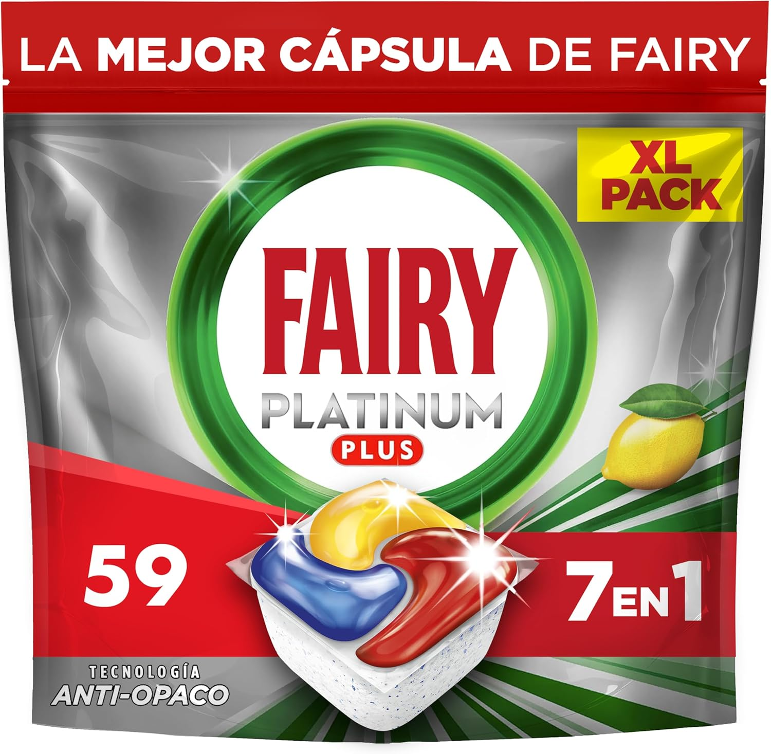 FAIRY ▫️ Platinum Plus All In One Dishwasher Capsules Lemon, 59 cápsulas,