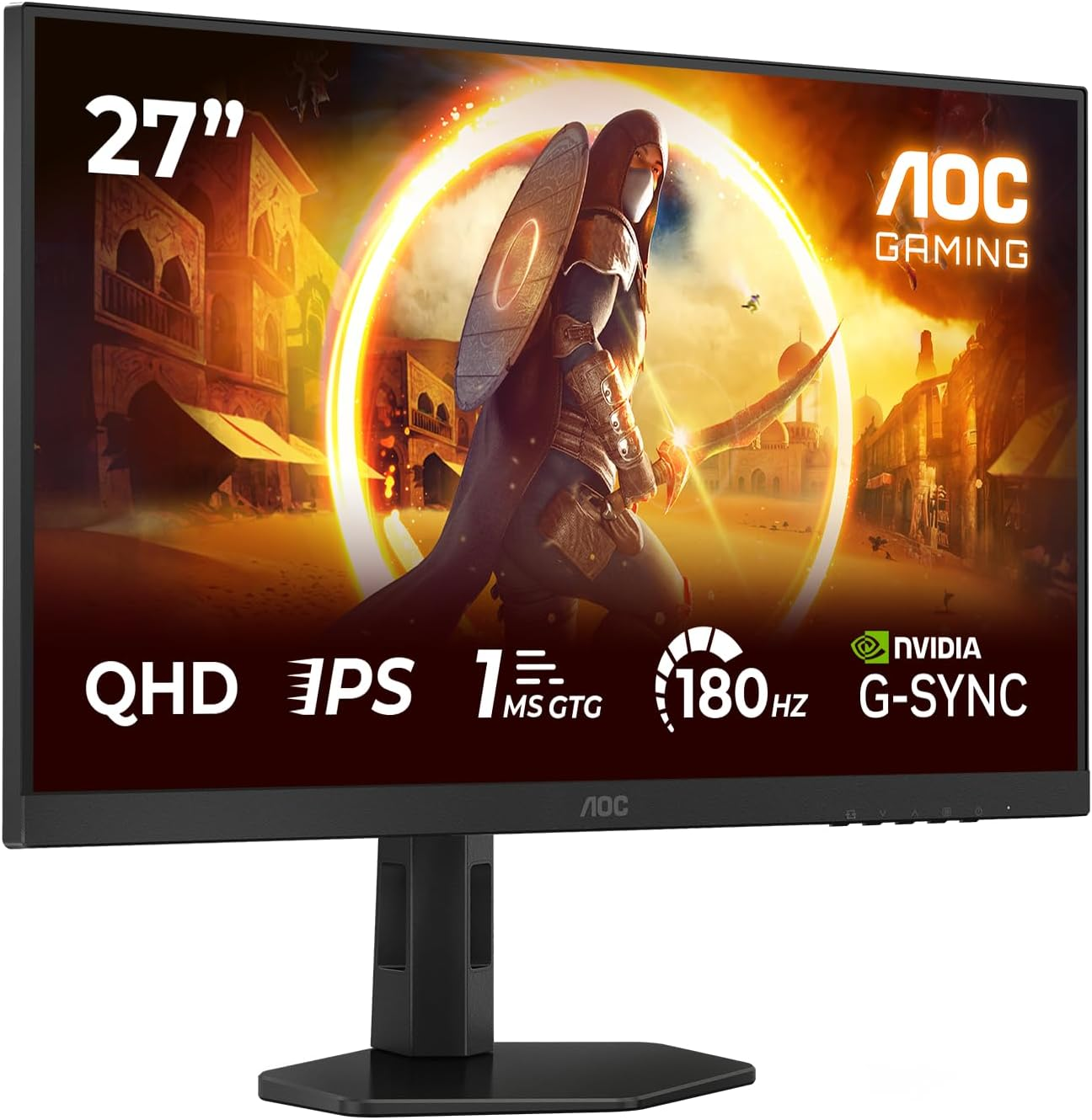 AOC ▫️ Gaming Q27G4XD - Monitor QHD de 27 polegadas, 180 Hz, 1 ms GTG, IPS rápido, FreeSync Prem, G-Sync Comp, HDR400, 2560x1420 ajustável em altura, HDMI 2.0, DisplyPort 1.4, Concentrador USB, QHD de 27 polegadas