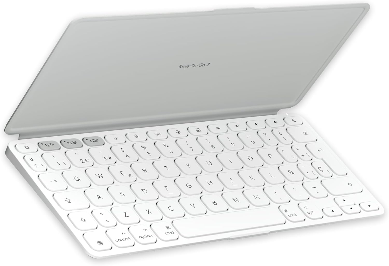 Logitech ▫️ Keys-To-Go 2, teclado portátil sem fios para iPad com tampa integrada, fino, para iPad, iPhone, Mac e Apple TV, para alternar facilmente entre dispositivos, QWERTY ESP - Cinzento claro