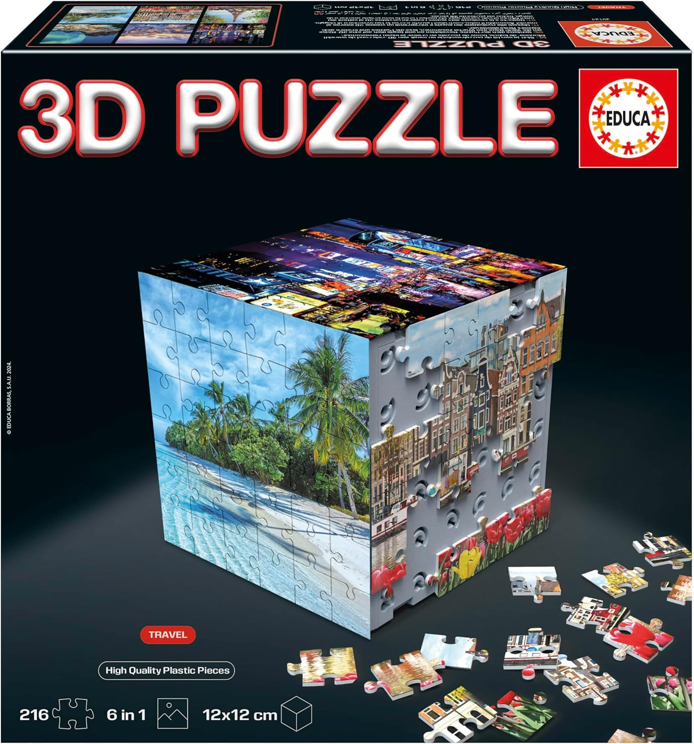 Educa ▫️ Puzzle 3D de viagem - Cubo de 216 peças | Puzzle original para adultos e adolescentes | Puzzle criativo e decorativo para maiores de 14 anos | Prenda educativa (20124)