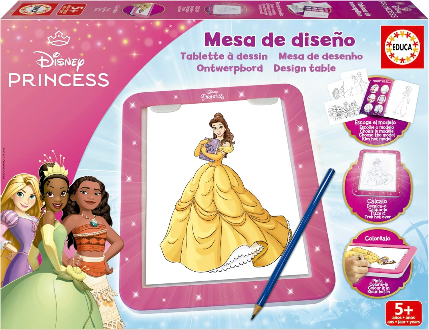 Educa ▫️ Mesa de Desenho Princesas Disney - CRIE, pinte e decore com a nova mesa de desenho luminosa! Mais de 25 modelos diferentes para desenhar as vezes que quiseres. A partir dos 5 anos (20006)
