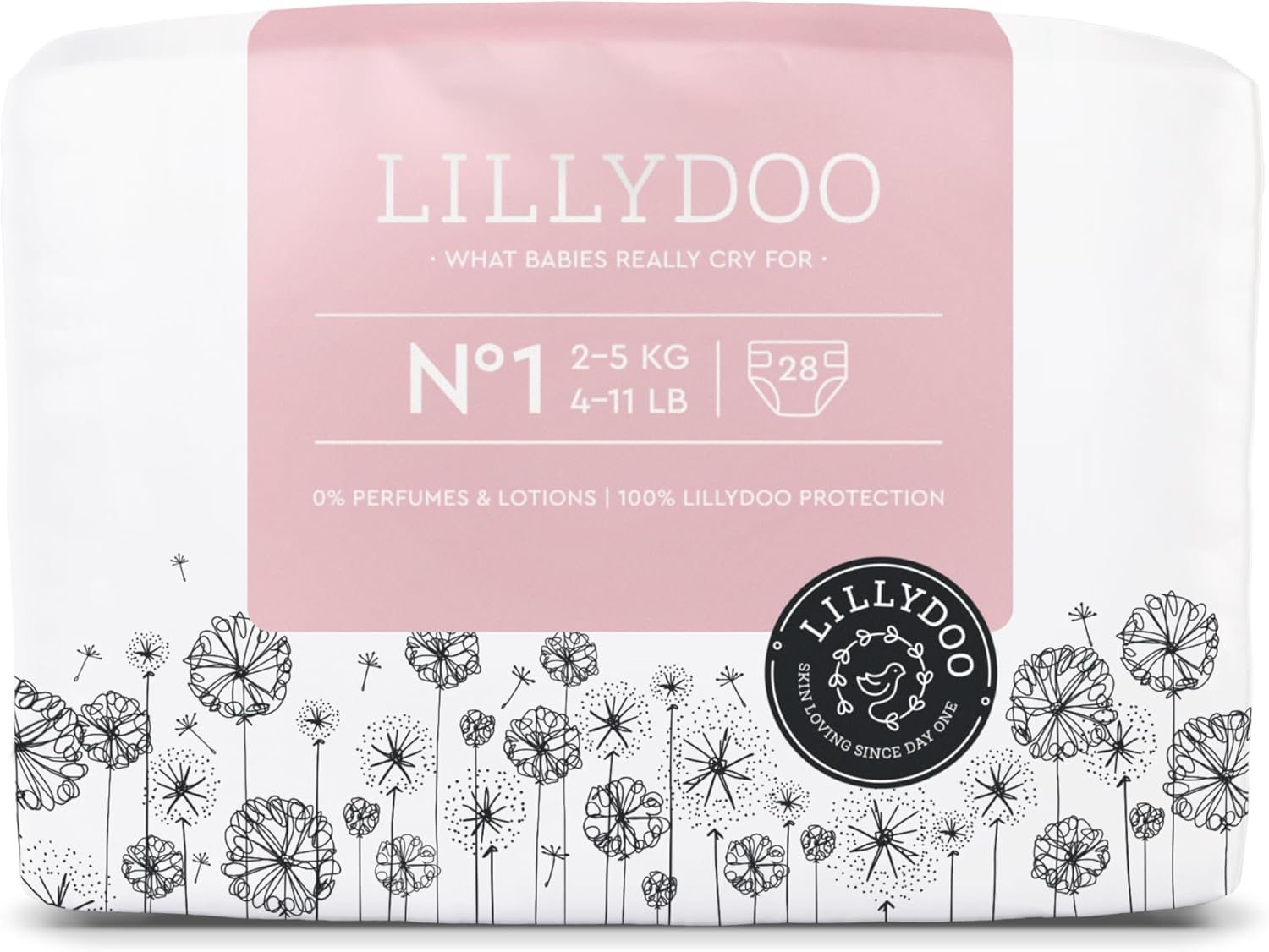 LILLYDOO ▫️ Fraldas hipoalergénicas, tamanho 1 (2-5 kg), 28 unidades.