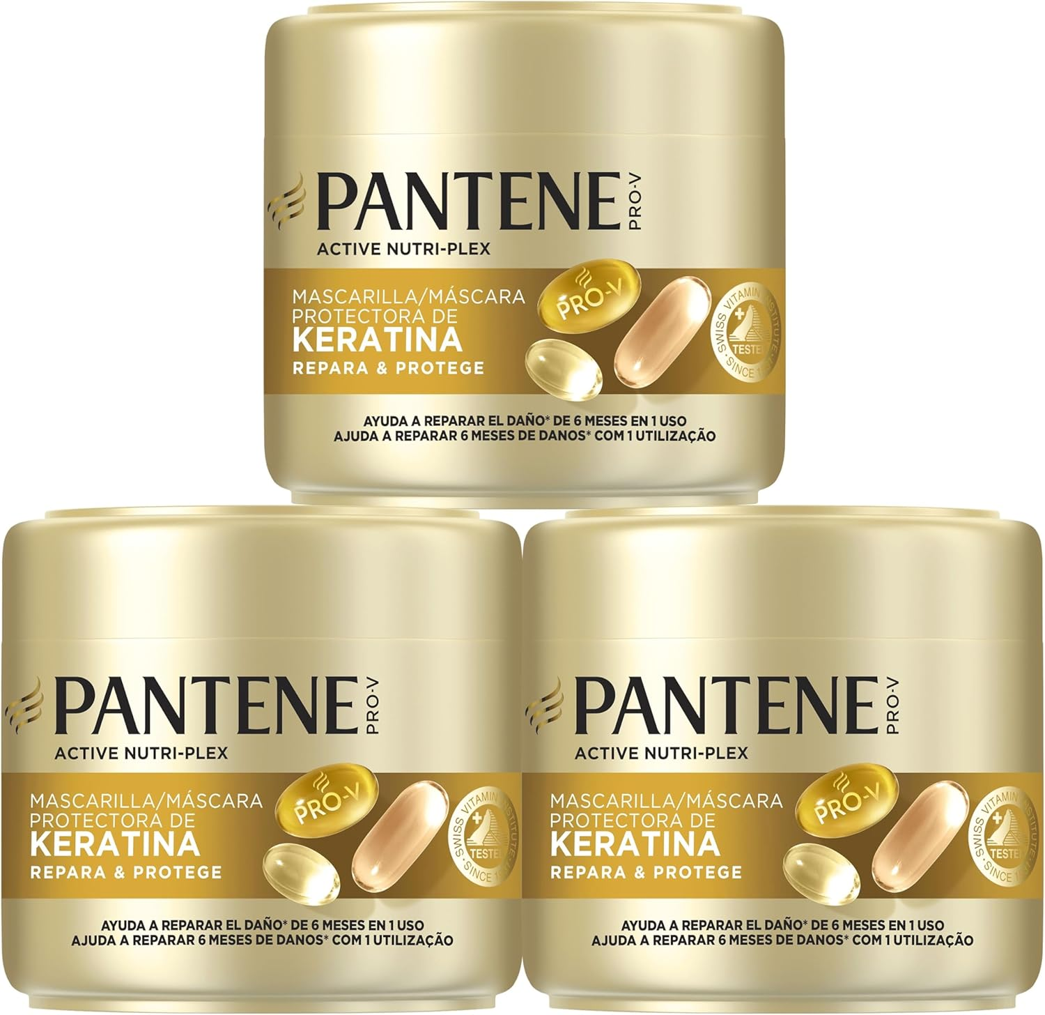 Pantene ▫️ Máscara Protetora de Queratina Pro-V Repara & Protege 3X300ml Para Cabelo Seco e Estragado. Ajuda a reparar 6 meses de danos numa só utilização