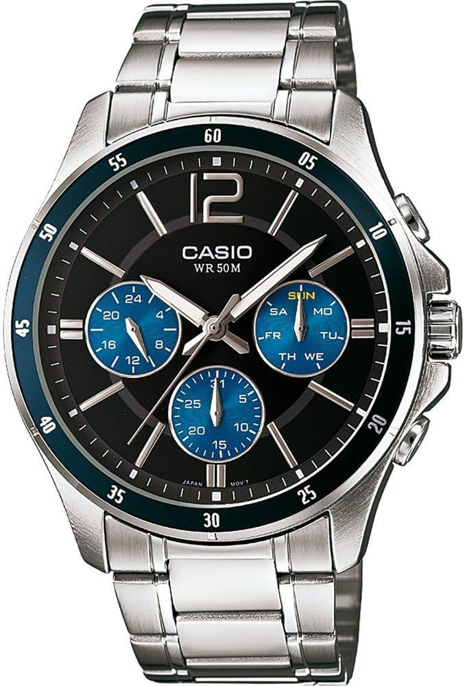 Casio ▫️ Relógio de quartzo analógico para homem com bracelete em aço inoxidável MTP-1374PD-2AVEF