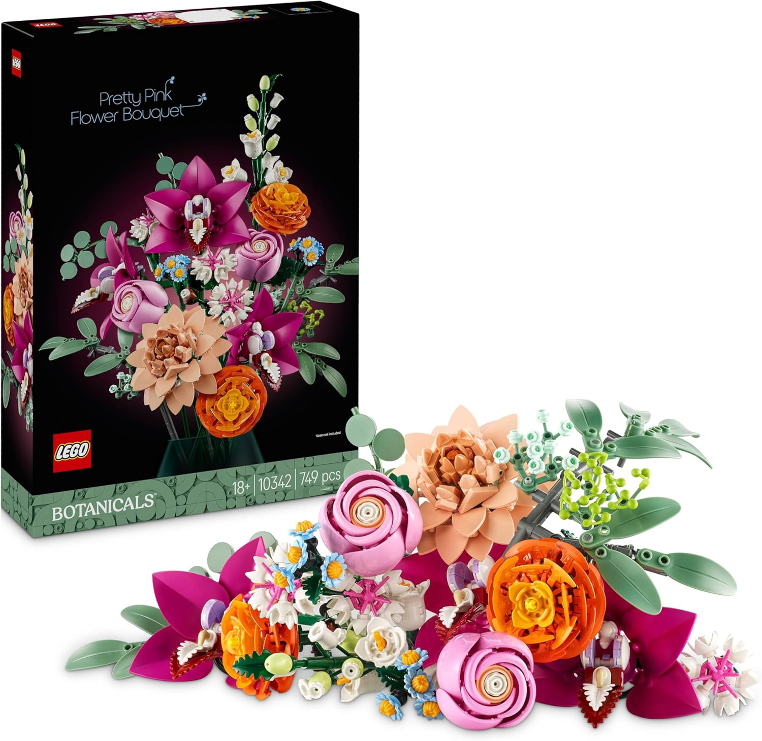 LEGO ▫️ Botanicals Fantasy Bouquet de Flores em Rosa Arranjo de Flores para Adultos - Decoração Floral para o Lar - Margaridas, Eucaliptos Artificiais e Rosas - Prenda para Mulheres, Homens e Mães 10342