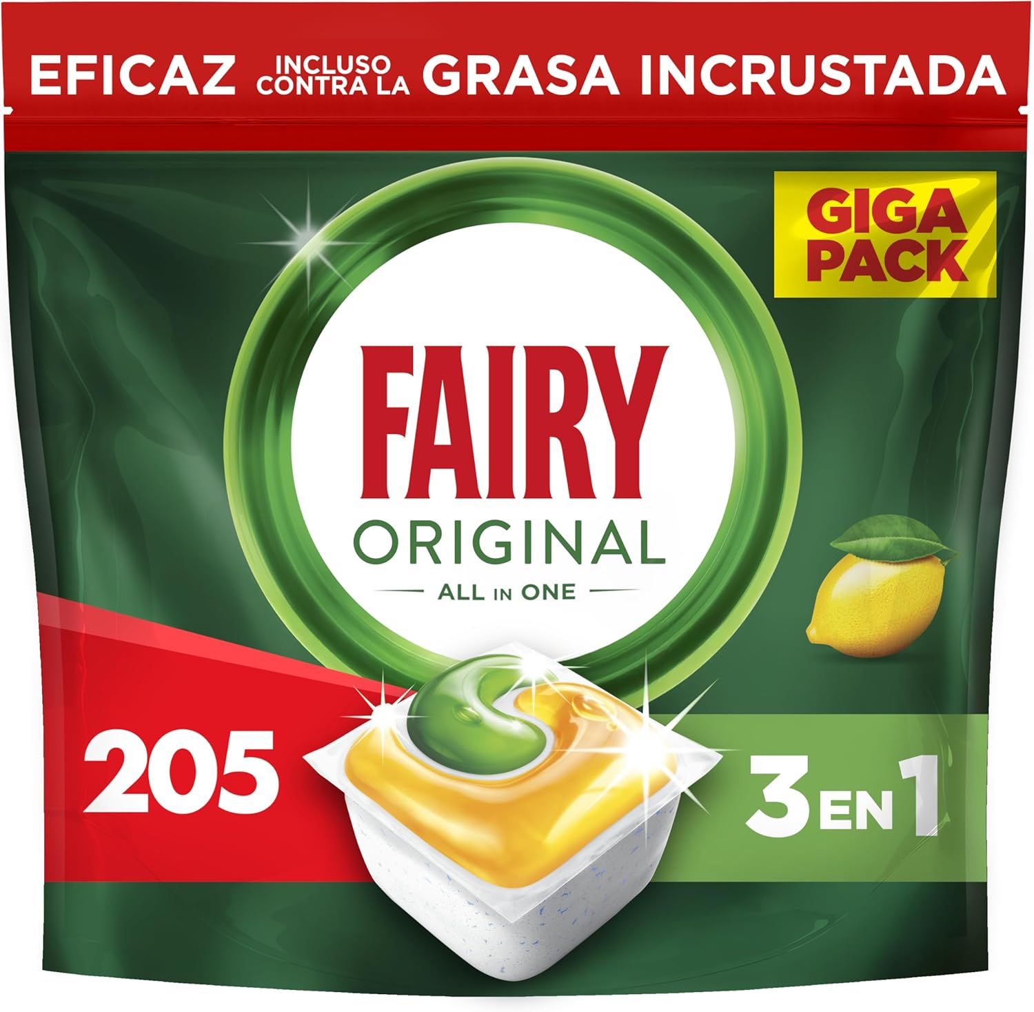 FAIRY ▫️ Original All-In-One Dishwasher Capsules, Limão, 5 x (21+20) Cápsulas, Eficaz mesmo em gorduras secas