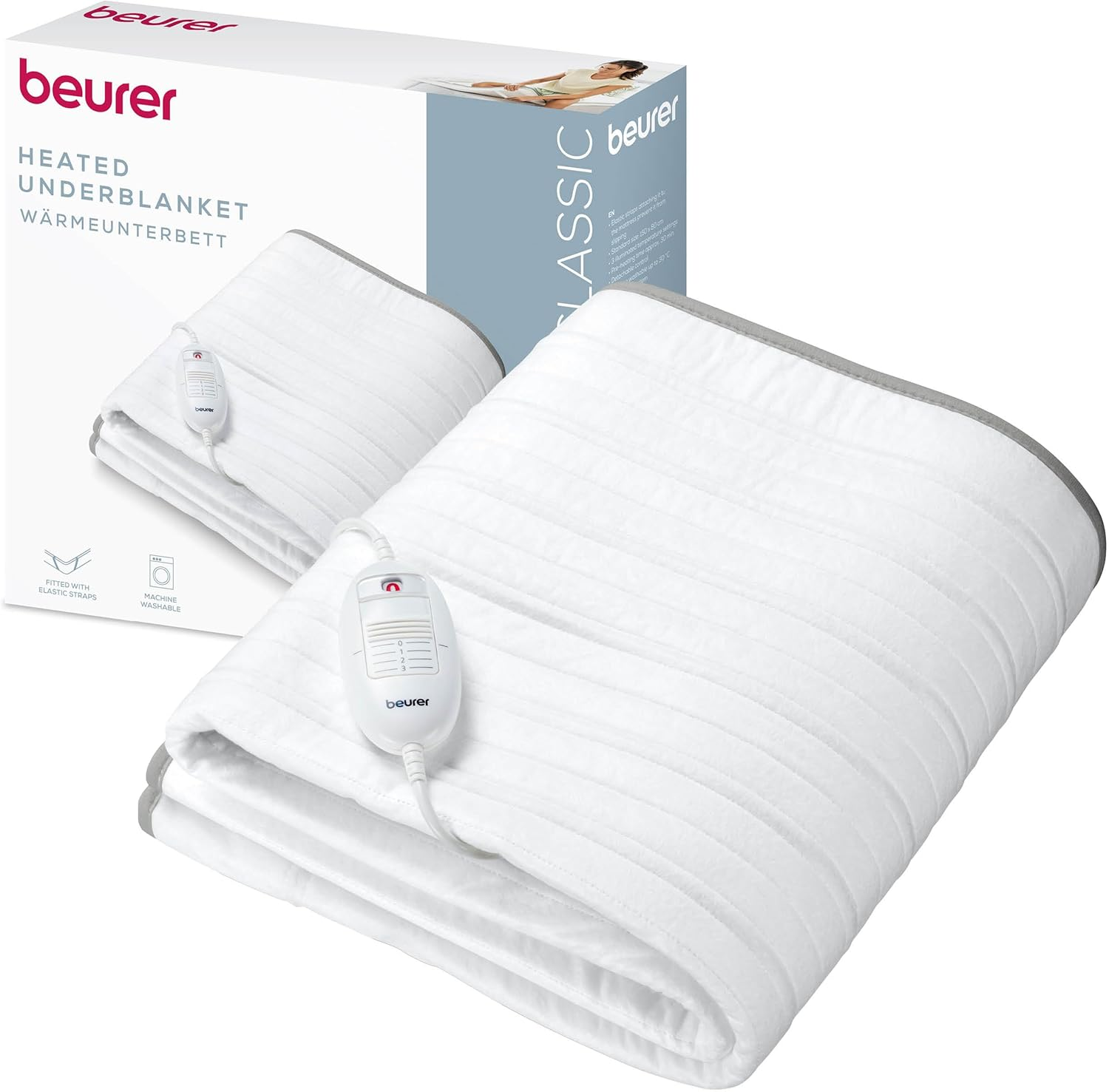 Beurer ▫️ Cobertor interior elétrico TS 17, material não tecido macio, antiderrapante devido ao fecho com elástico, 3 regulações de temperatura, 150 x 80 cm, sistema de segurança
