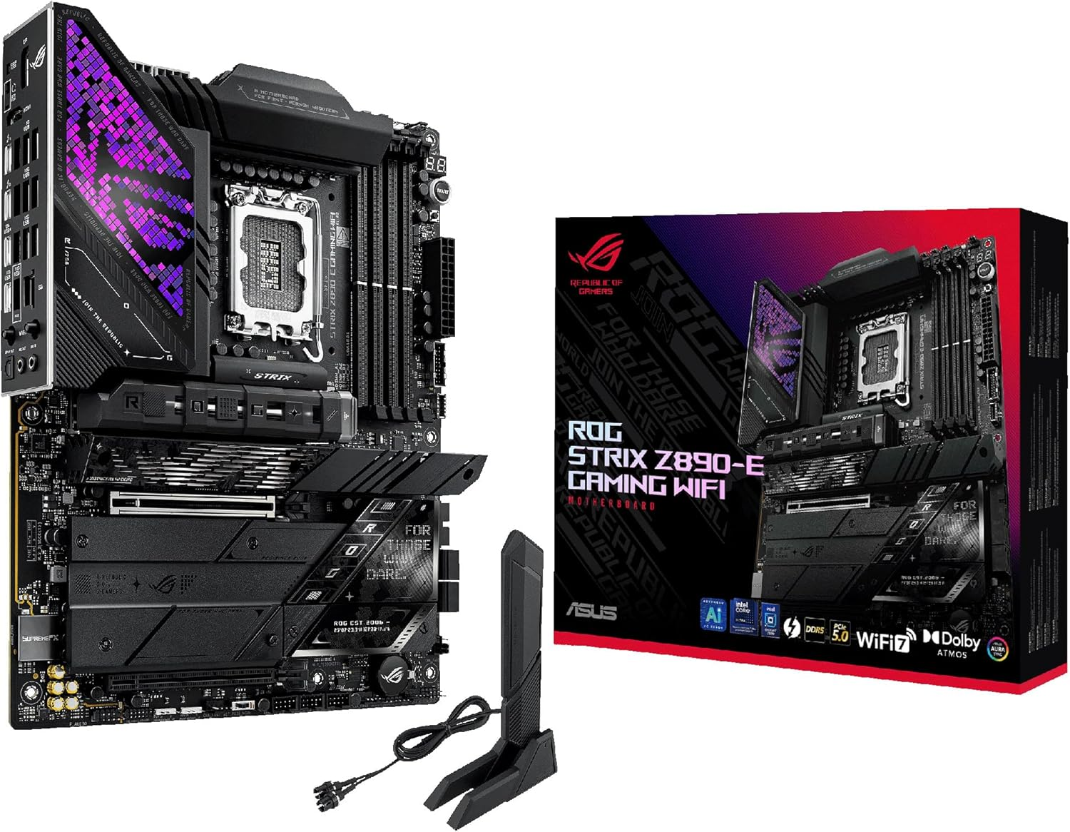 ASUS ▫️ ROG Strix Z890-E Gaming WiFi - Placa-mãe ATX, 18+1+2+2+2 estágios de potência, DDR5, suporte para GPU PCIe 5.0 de próxima geração, sete ranhuras M.2, WiFi 7, AI Overclocking, AI Networking II