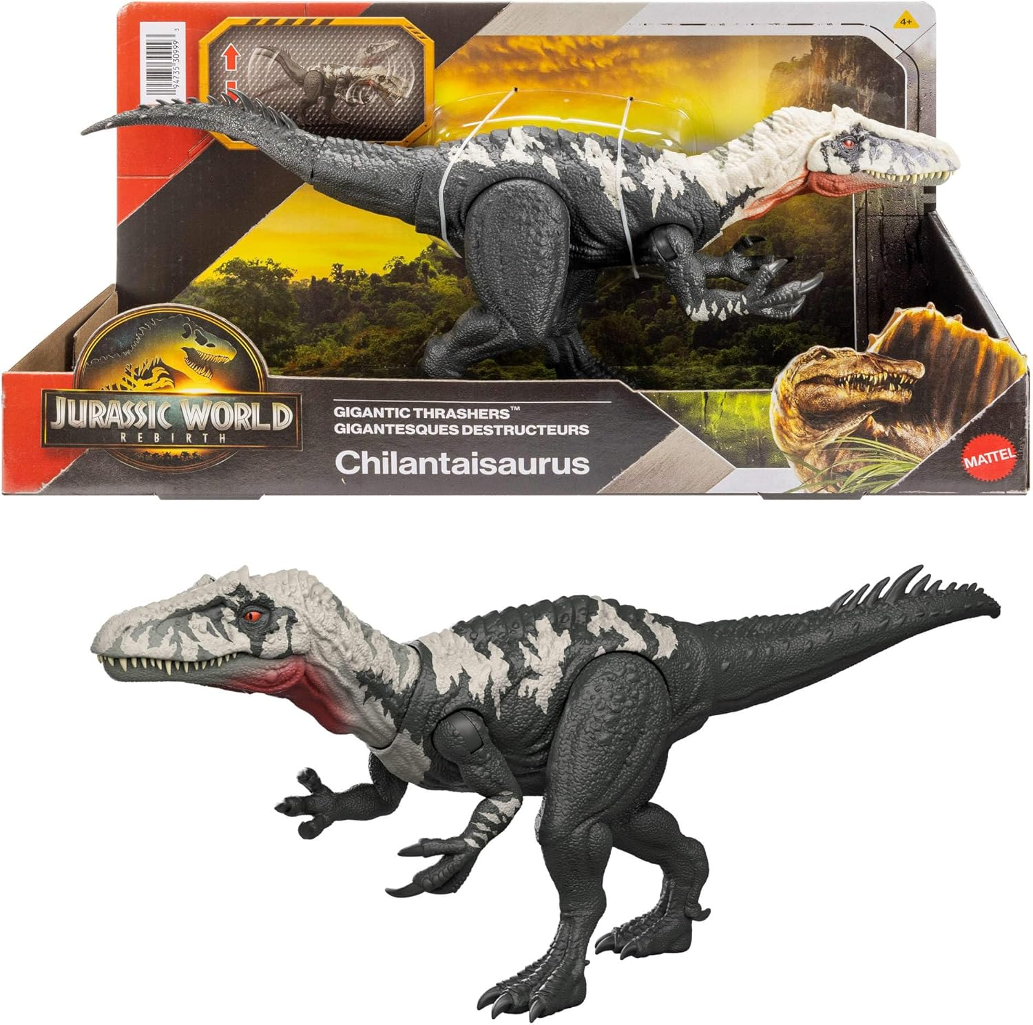 Mattel ▫️ Jurassic World: O Renascido, figura de dinossauro de brinquedo de grande porte Quilantaisaurus Lunges Large Species, com 2 Lunges, Conjunto Digital, JGB95