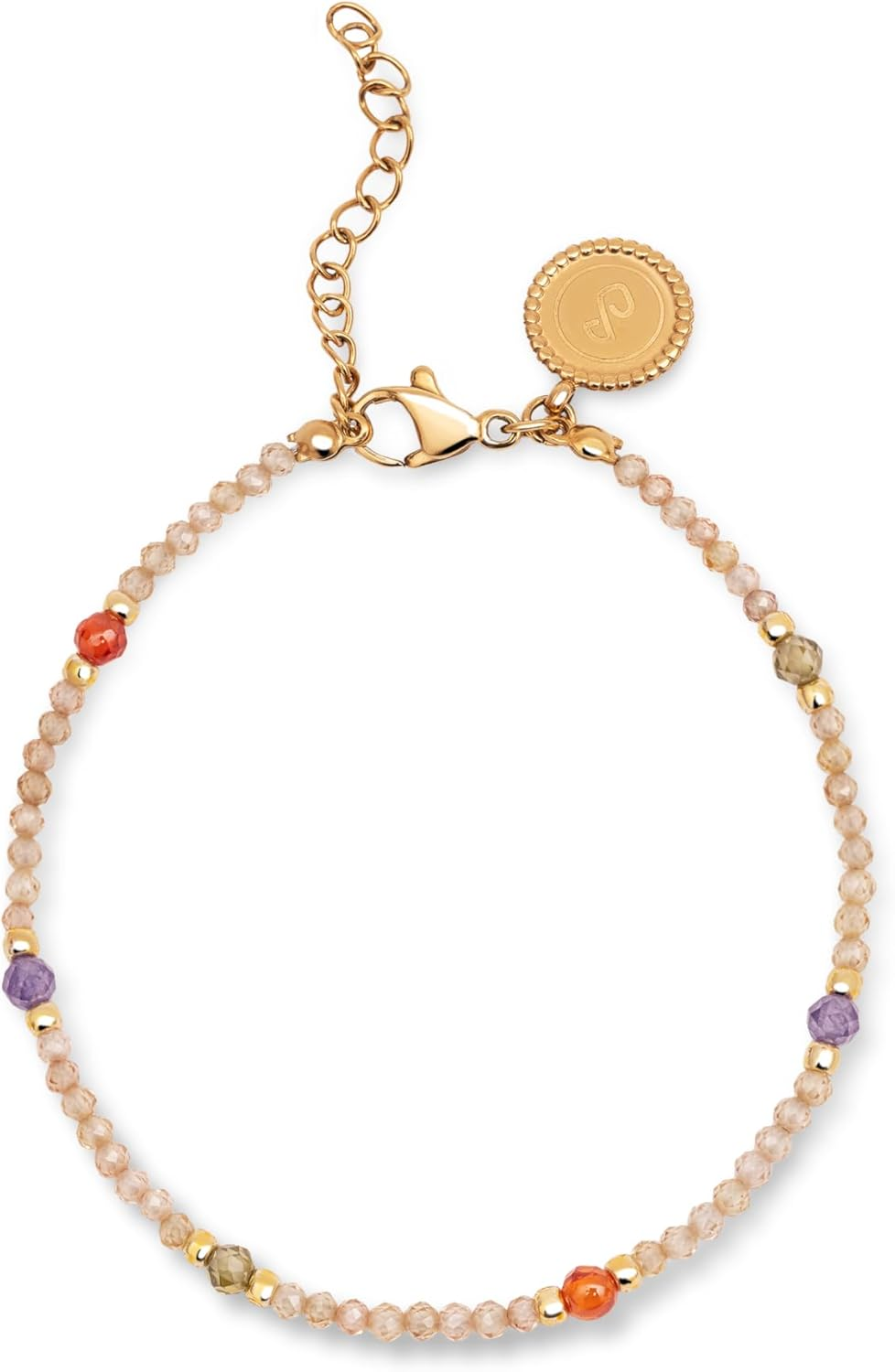 SINGULARU ▫️ Pulseira Glam. Aço com acabamento banhado a ouro 18kt e detalhes em cristais coloridos. Comprimento 19 cm. Bijuteria para Mulher